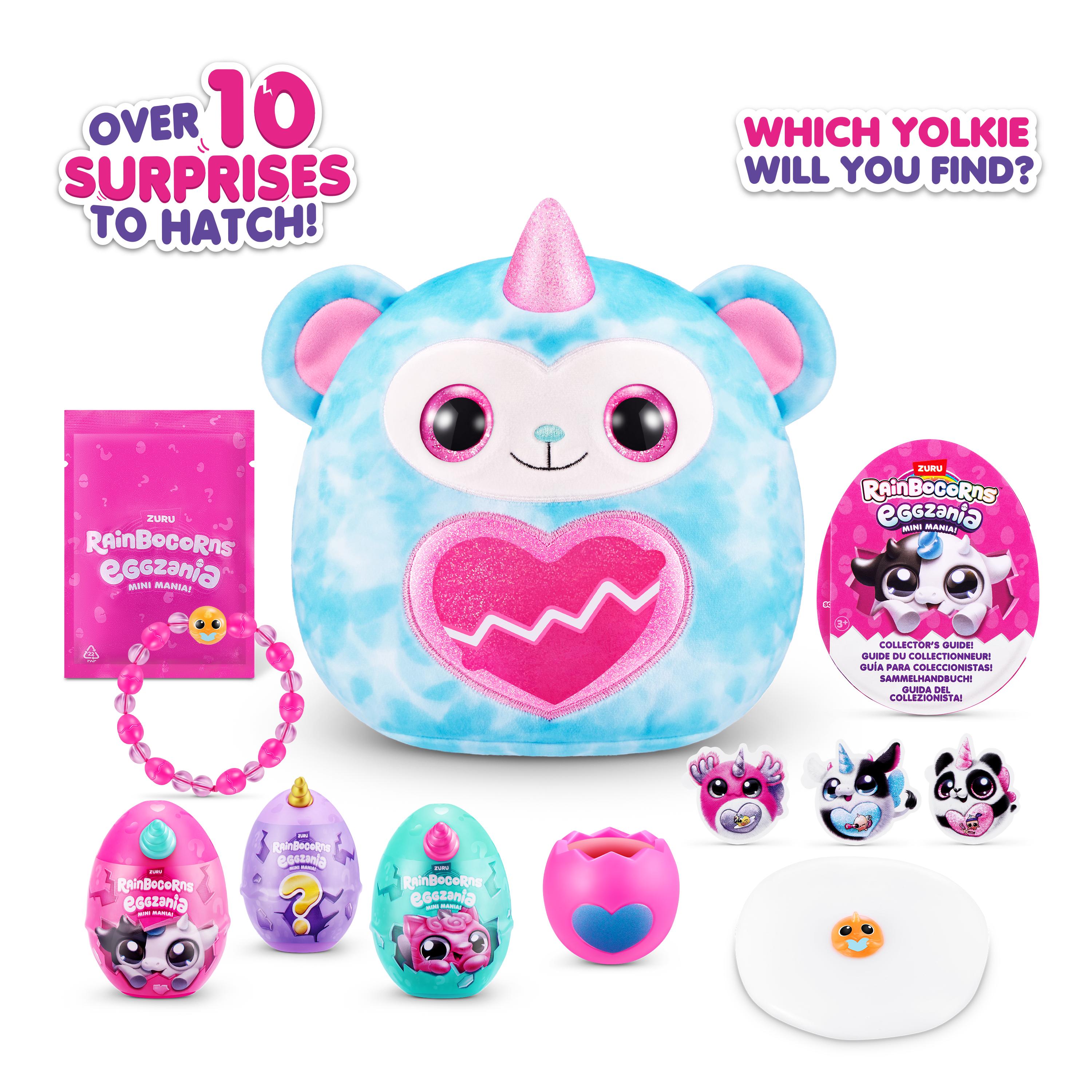 Rainbocorns Eggzania Mini Mania Series 1 Surprise Plush Toy for Girls Ages 3+, Collectible Stuffed Animal with 10+ Surprises, Slime, Stickers & Wearable Jewelry