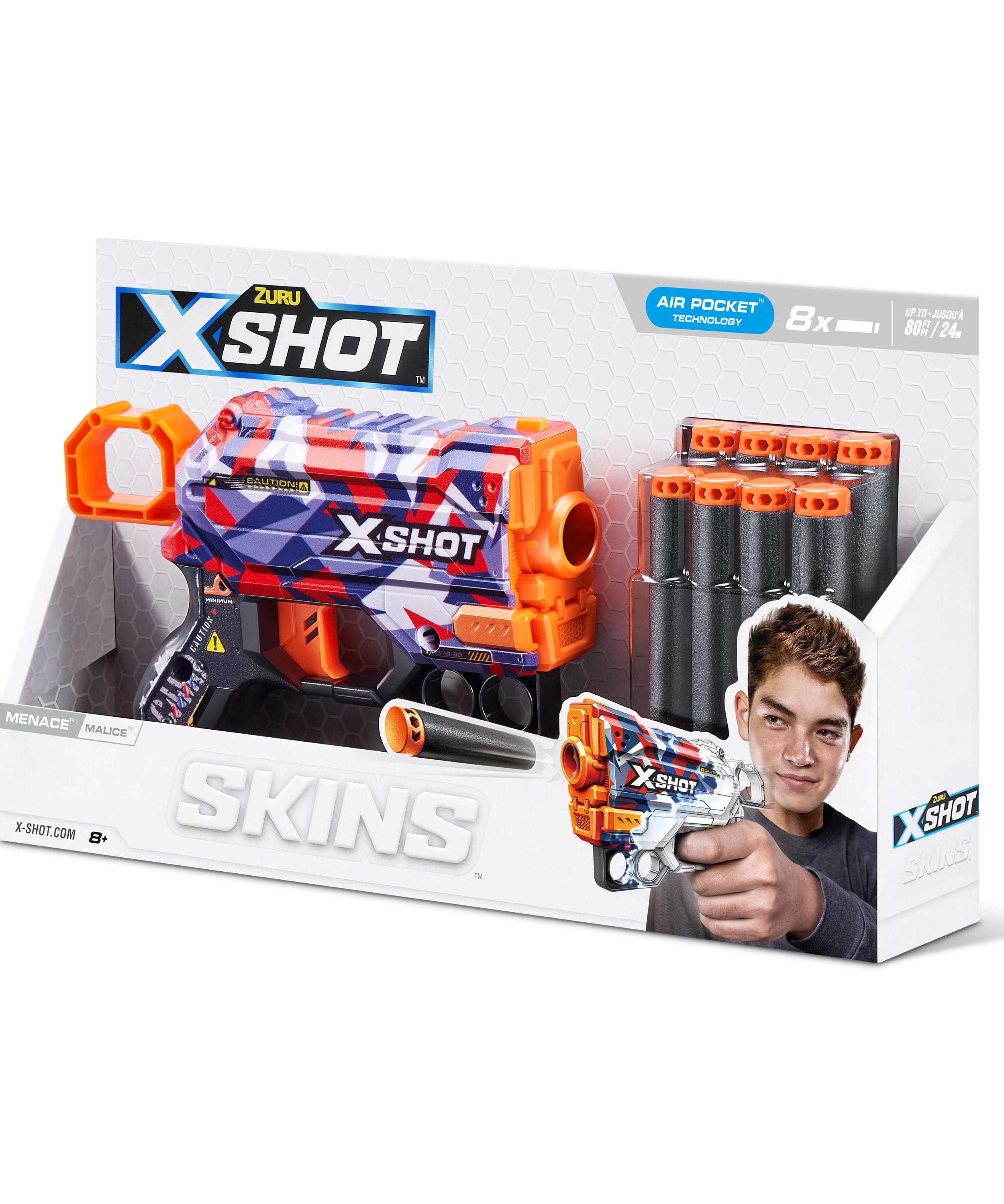 X Shot Skins Menace Blaster, Compact Foam Dart Gun for Boys, Age 8+