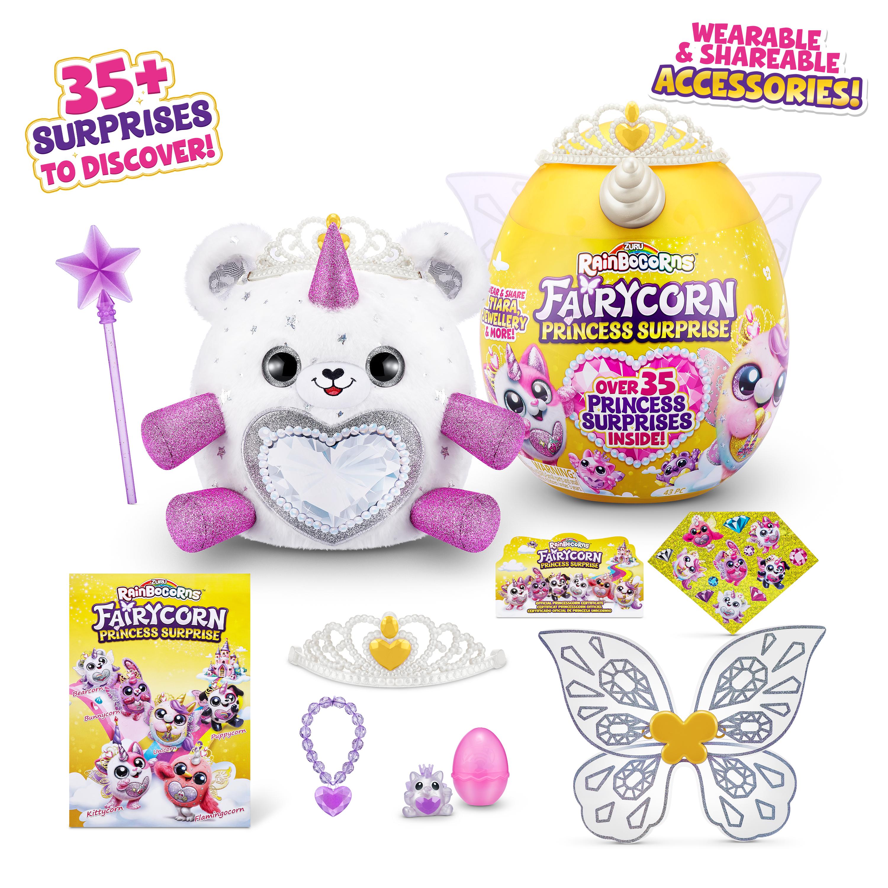 Rainbocorns Fairycorn Princess Surprise (Puppy) 11" Collectible Plush Toy with 35+ Surprises, Fairy Wings, Tiara, Wand, Boo-Boocorn, and Surprise Egg, Soft Toy for Girls Ages 3+