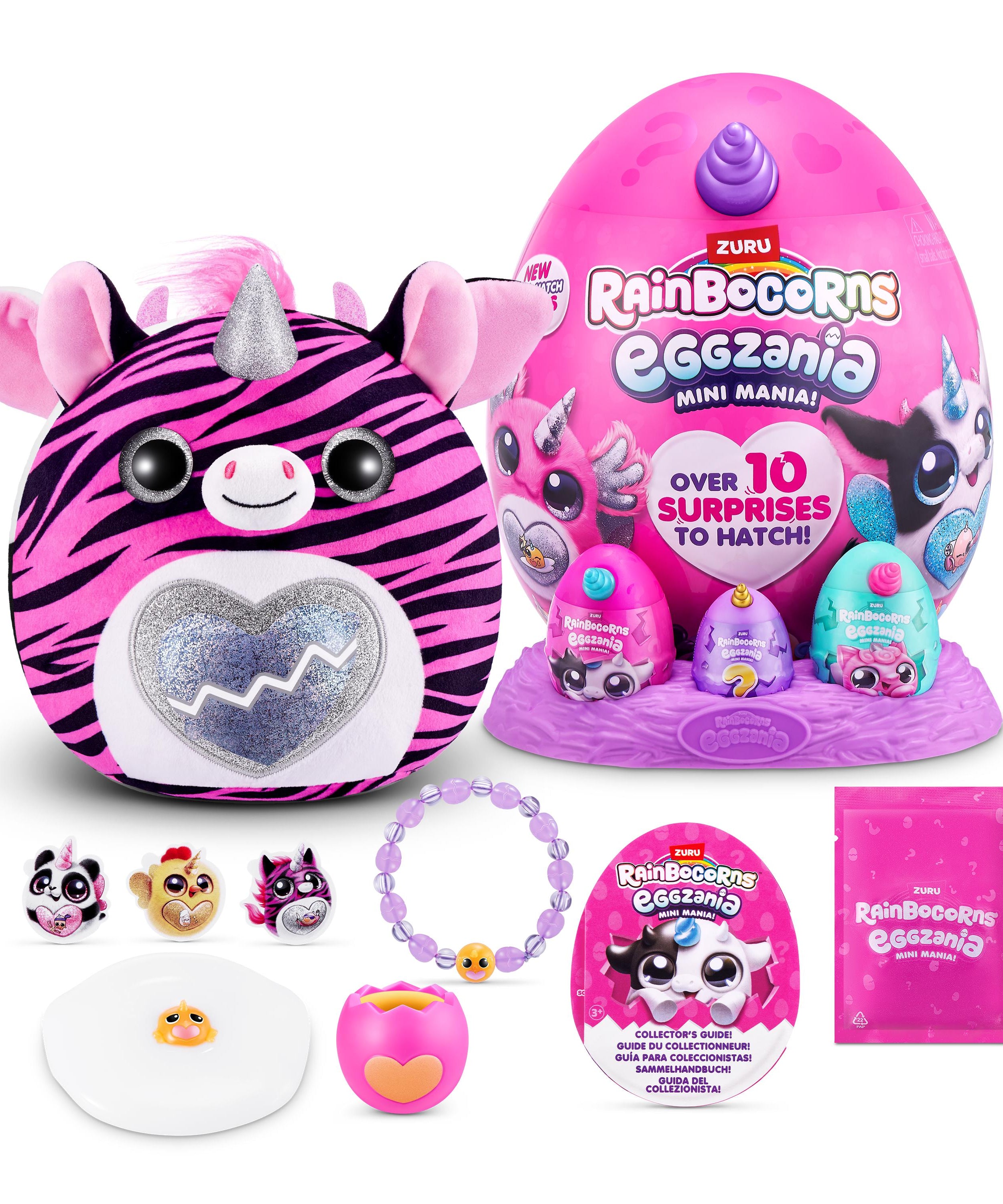 Rainbocorns Eggzania Mini Mania Series 1 Surprise Plush Toy for Girls Ages 3+, Collectible Stuffed Animal with 10+ Surprises, Slime, Stickers & Wearable Jewelry