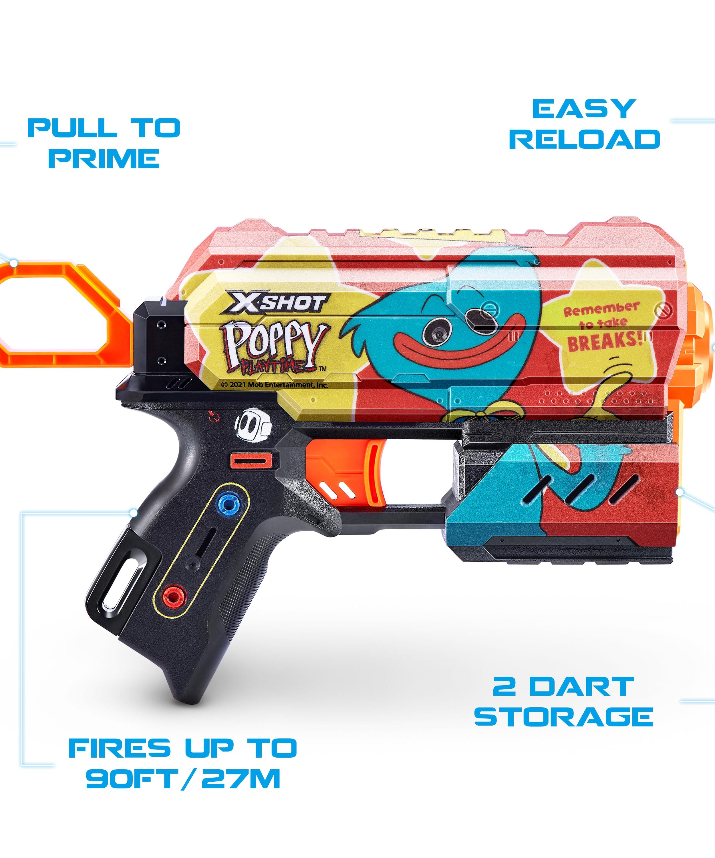 XSHOT Skins Flux, Poppy Playtime Jumpscare Edition (8 Darts), Foam Dart Blaster with Air Pocket Dart Technology, Shoots up to 27m, Collectible Toy Gun for Kids Ages 8+, Boys, Girls, Teens