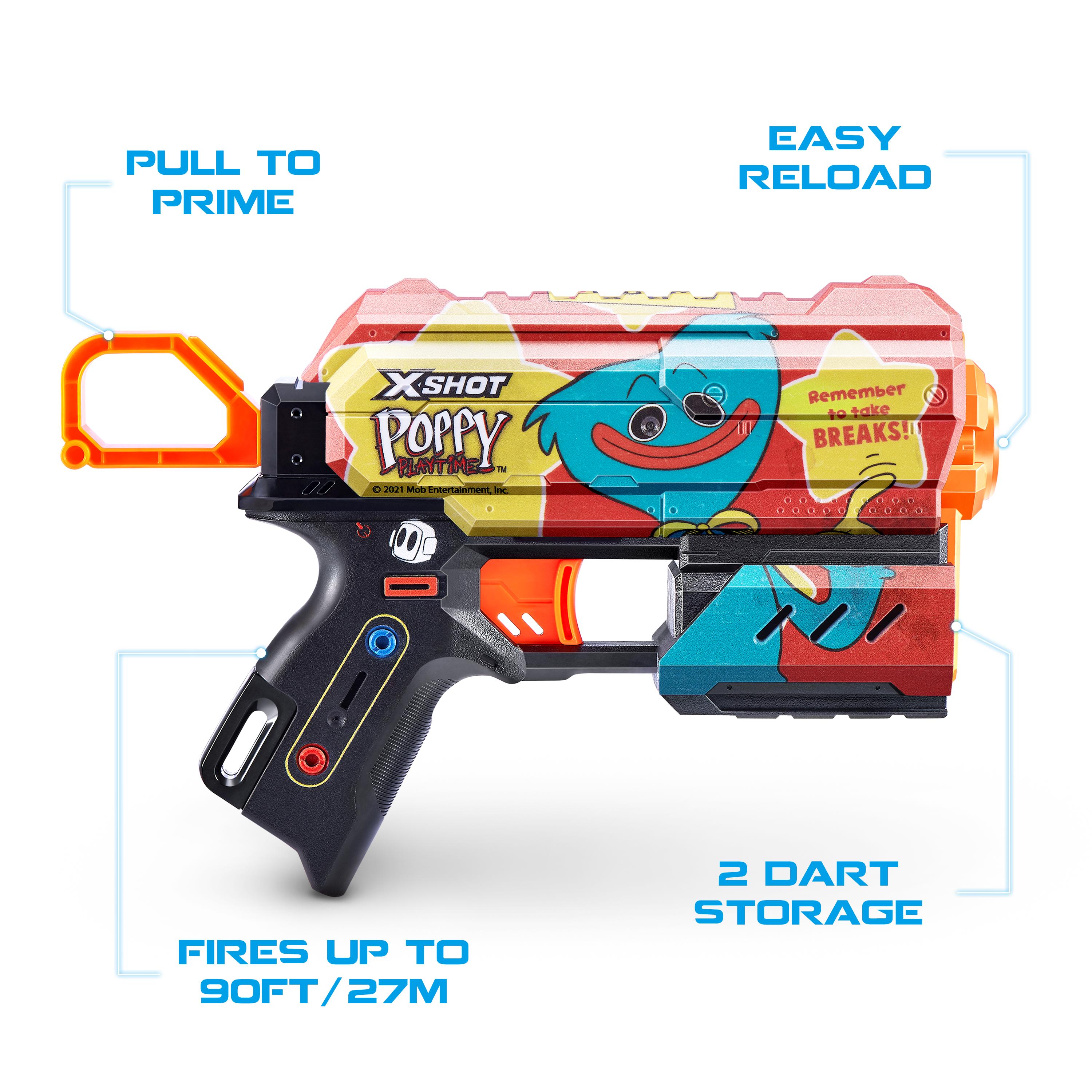 XSHOT Skins Flux, Poppy Playtime Jumpscare Edition (8 Darts), Foam Dart Blaster with Air Pocket Dart Technology, Shoots up to 27m, Collectible Toy Gun for Kids Ages 8+, Boys, Girls, Teens