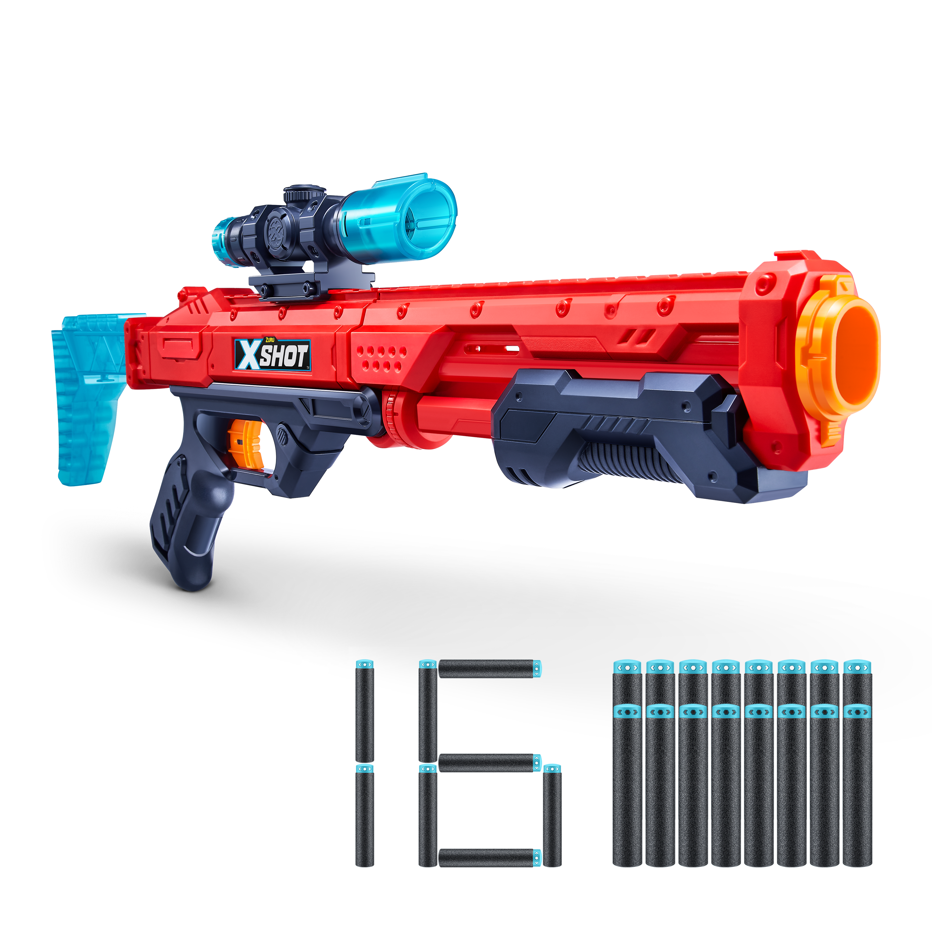 X Shot Excel Hawk Eye 16 Darts Blaster, Long Range Foam Gun Toy for Boys, Age 8+