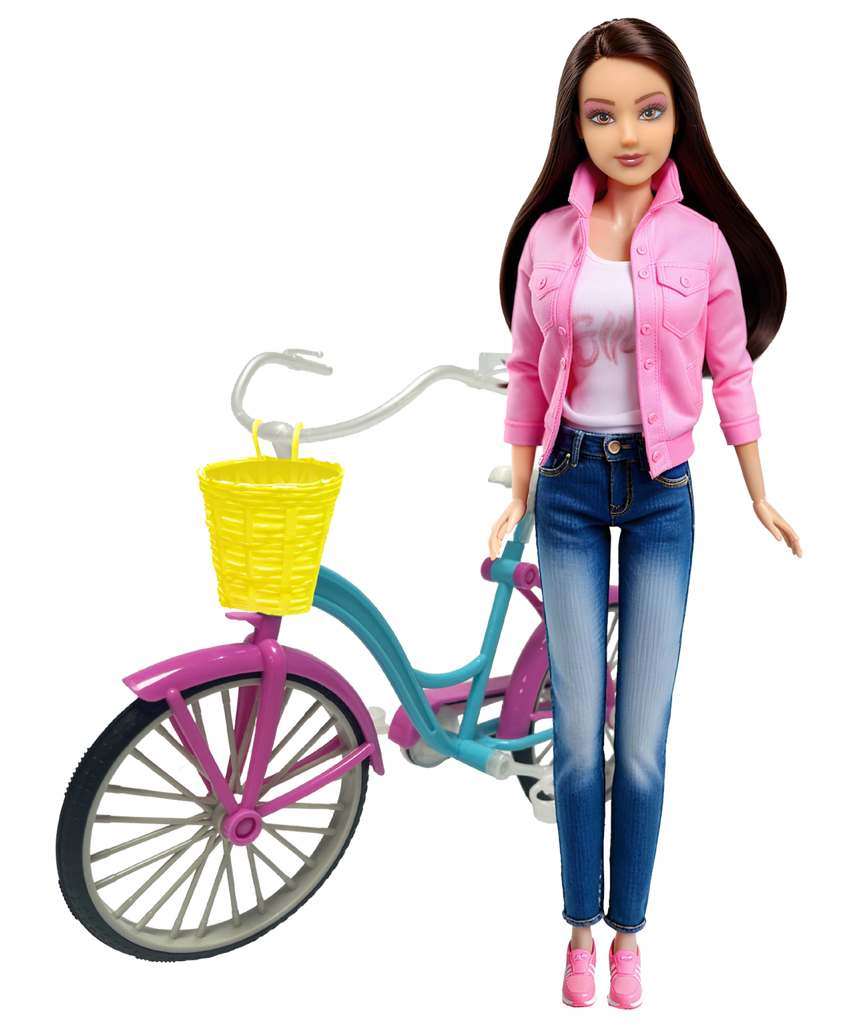 Fulla Doll with Bike and Helmet, Rolling Wheels, Fashion Outfit & Outdoor Adventure Play for Girls, Ages 3+