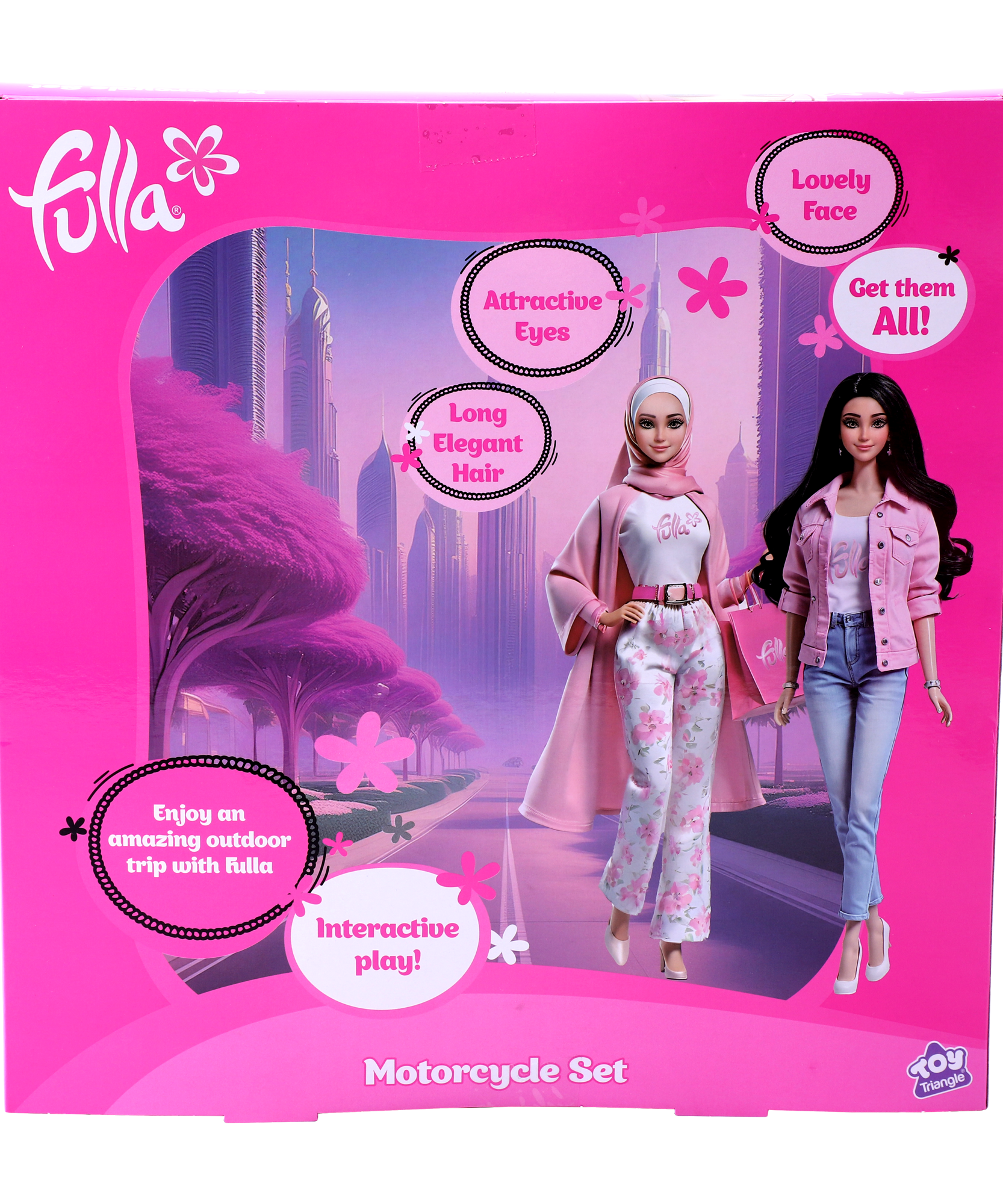 ulla Doll with Pink Motorbike, Floral Pants, Jacket, Helmet and Headscarf, Fashion Doll Ride-On Adventure Set for Girls, Age 3+