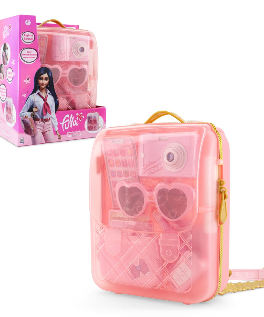 Fulla Beauty Fashion Backpack Playset for Girls Ages 3+ with Light-Up Camera & Phone, Makeup Accessories, and Pretend Play Items
