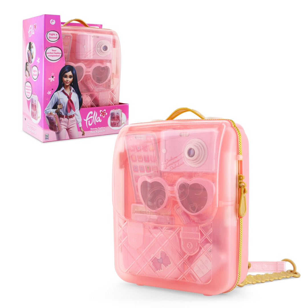Fulla Beauty Fashion Backpack Playset for Girls Ages 3+ with Light-Up Camera & Phone, Makeup Accessories, and Pretend Play Items