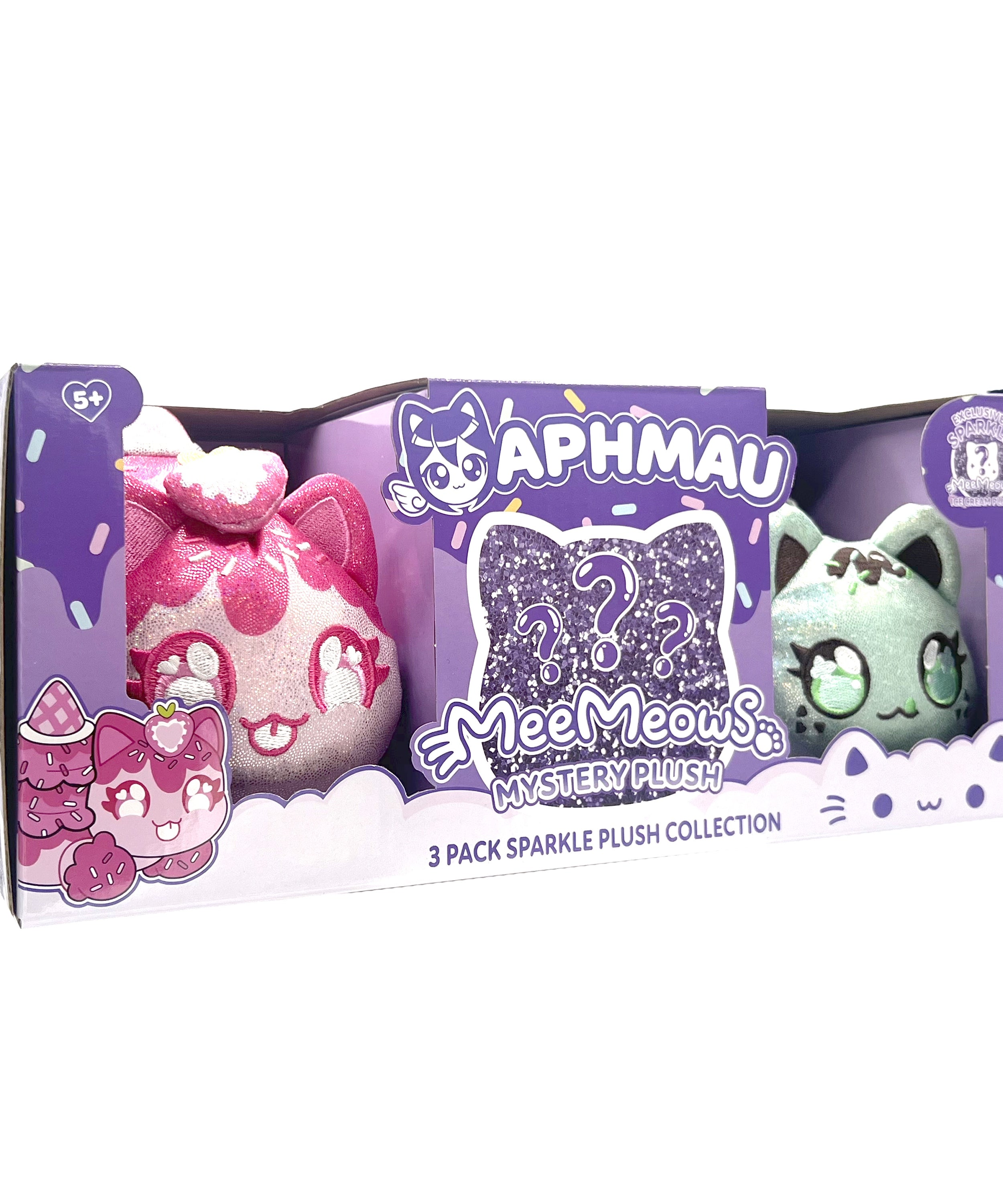 Aphmau MeeMeow Plush 3-Pack Sparkle Ice Cream Edition, 6 Inch Collectible Cat Plush Toys, Soft & Cuddly Gift for Kids, Ages 5+