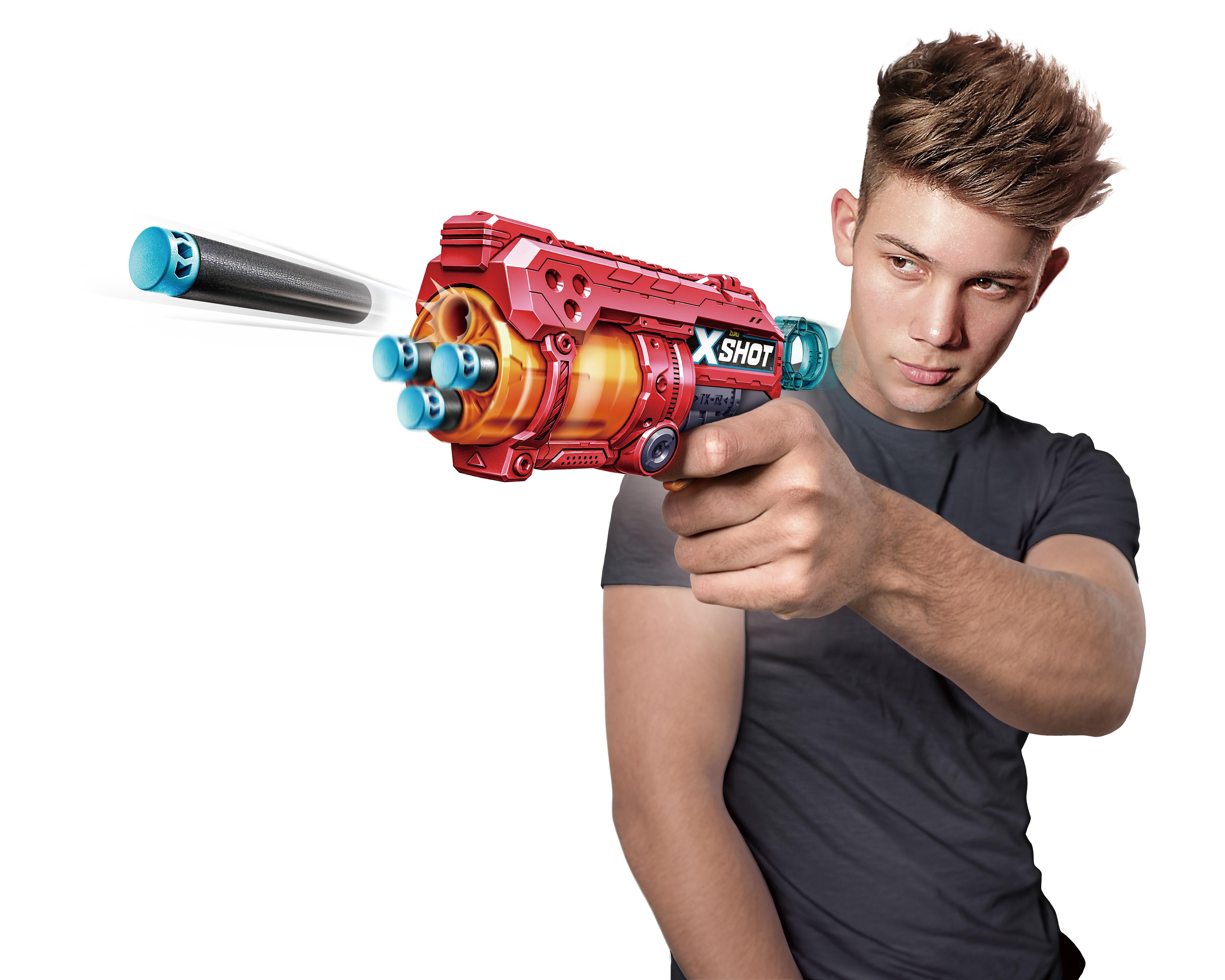 X-Shot Excel Double Fury 4 Blaster Combo Pack for Kids Ages 6+, 16 Darts & 3 Can Targets