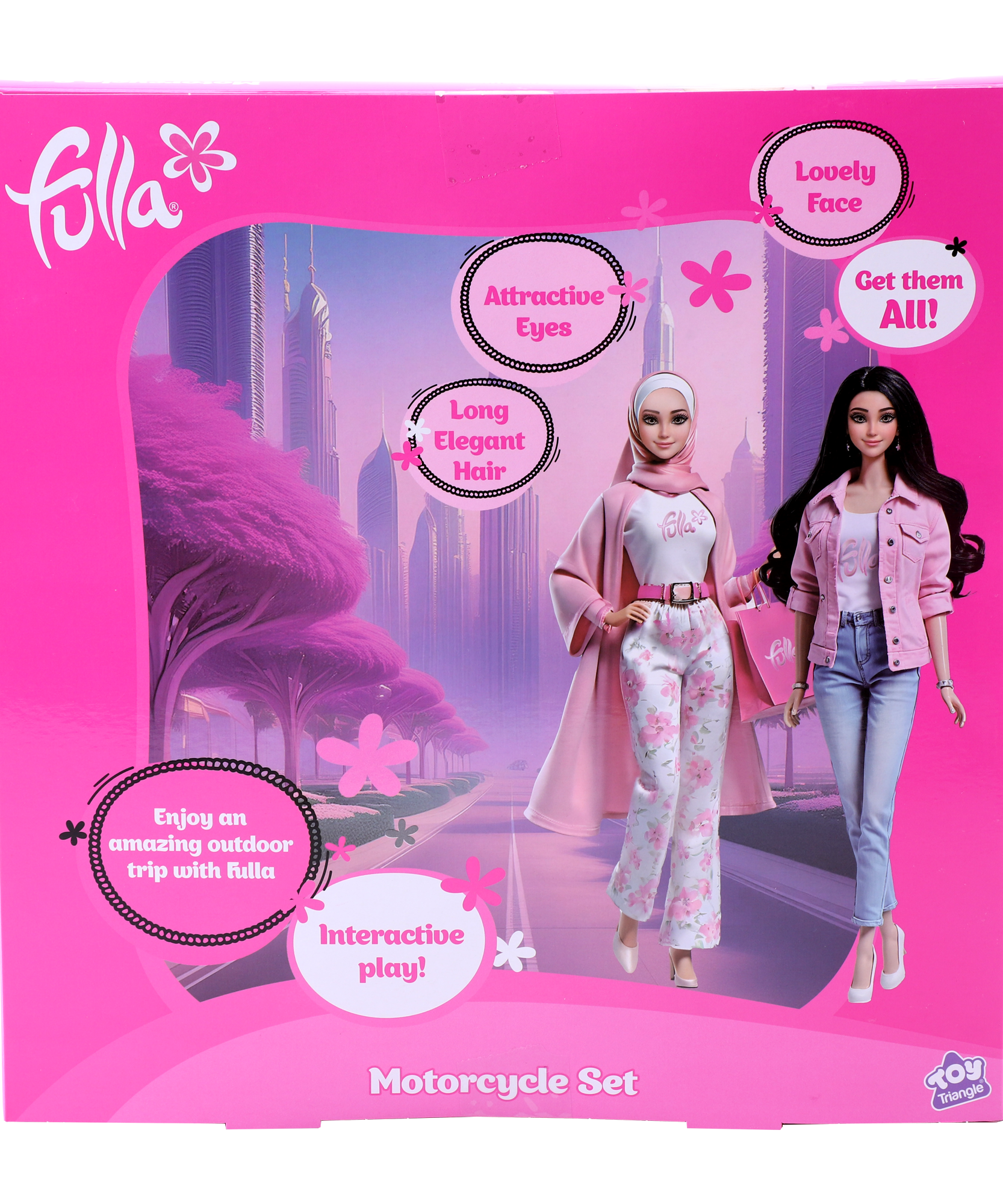 Fulla Doll with Purple Motorbike Set, Includes Doll, Jeans, Scarf, Helmet, Schoolbag, Vehicle for Outdoor Play, Storytelling and Creative Imagination for Girls, Age 3+