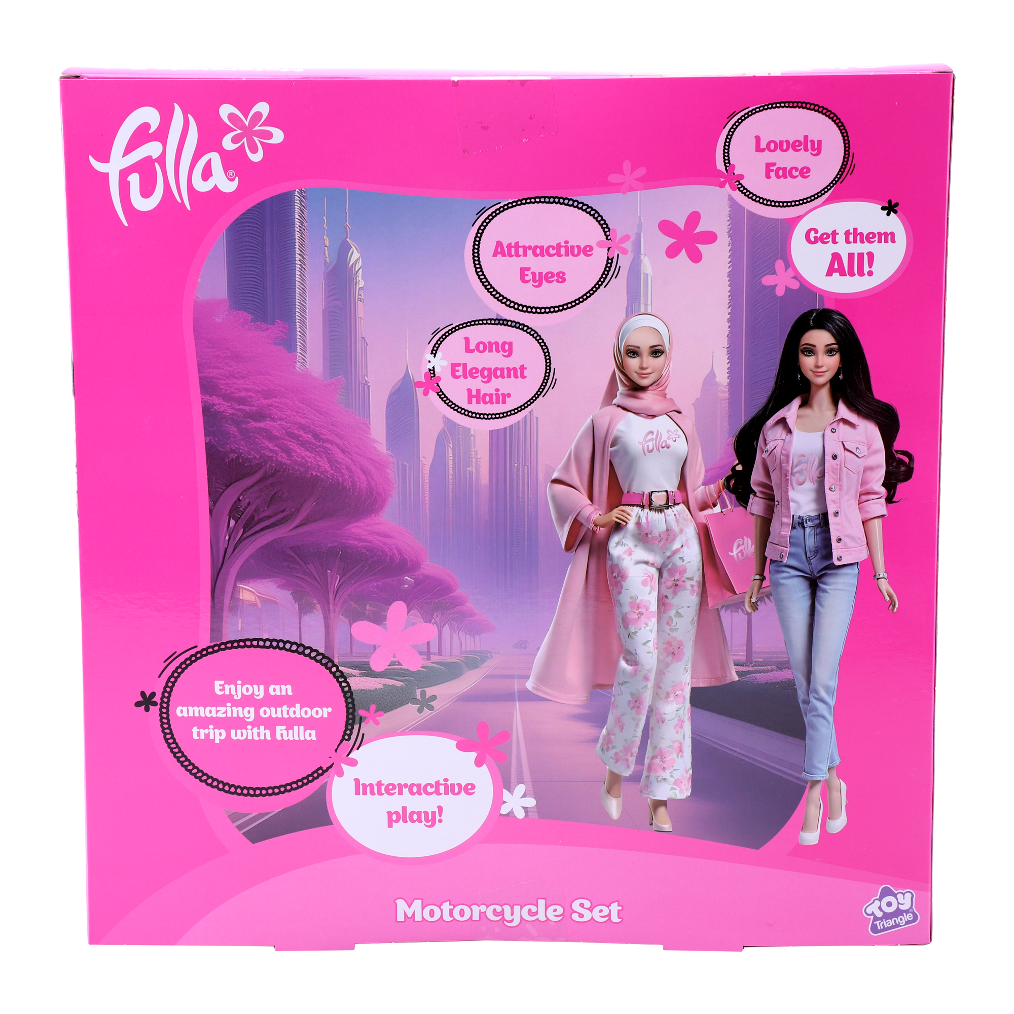 Fulla Doll with Purple Motorbike Set, Includes Doll, Jeans, Scarf, Helmet, Schoolbag, Vehicle for Outdoor Play, Storytelling and Creative Imagination for Girls, Age 3+