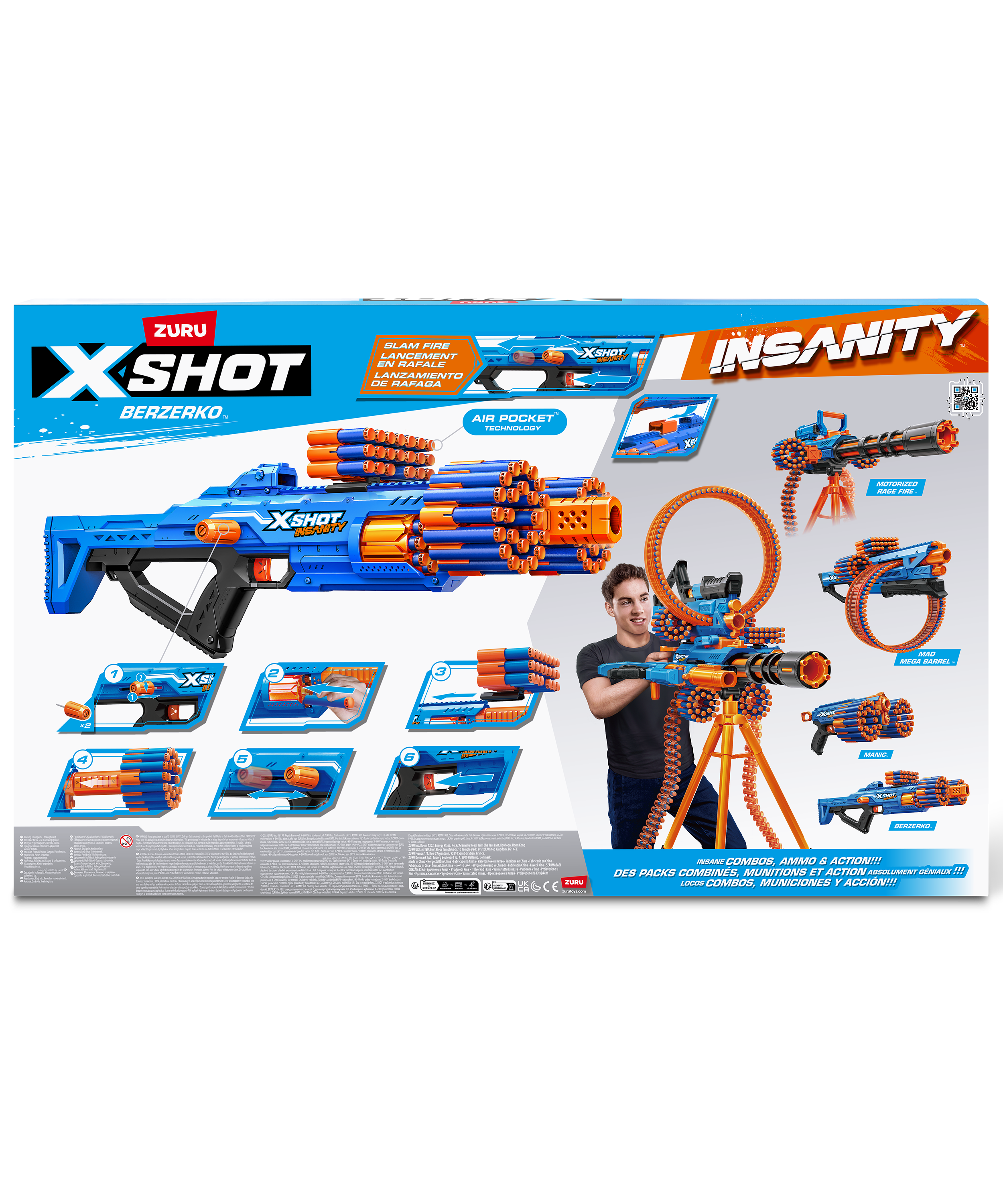XShot Insanity Double Berzerko Blaster Pack, 8-Shot Dart Gun with 96 Foam Darts, Modular Storage, Rapid-Fire Toy Blaster for Kids Outdoor Action, Pack of 2