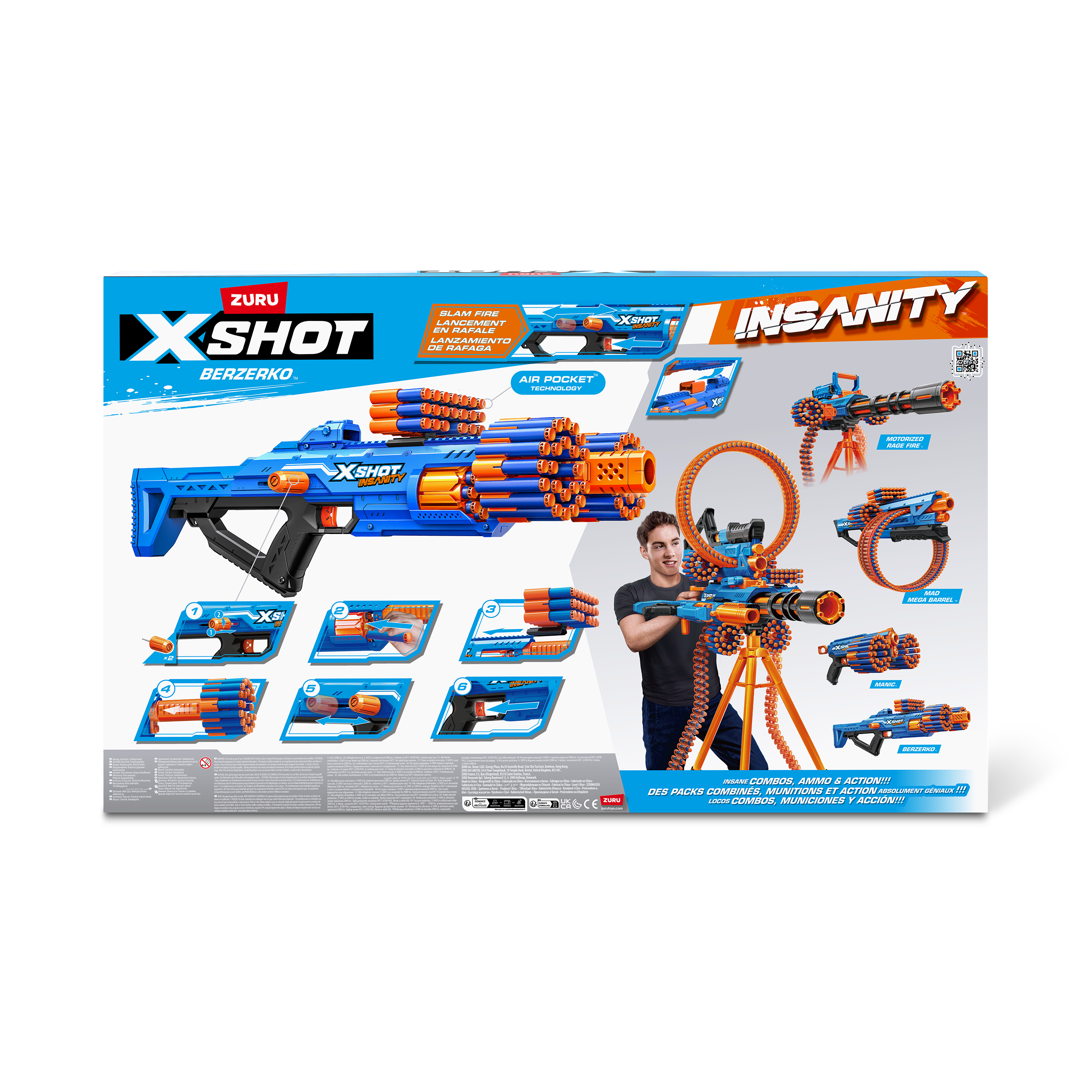 XShot Insanity Double Berzerko Blaster Pack, 8-Shot Dart Gun with 96 Foam Darts, Modular Storage, Rapid-Fire Toy Blaster for Kids Outdoor Action, Pack of 2