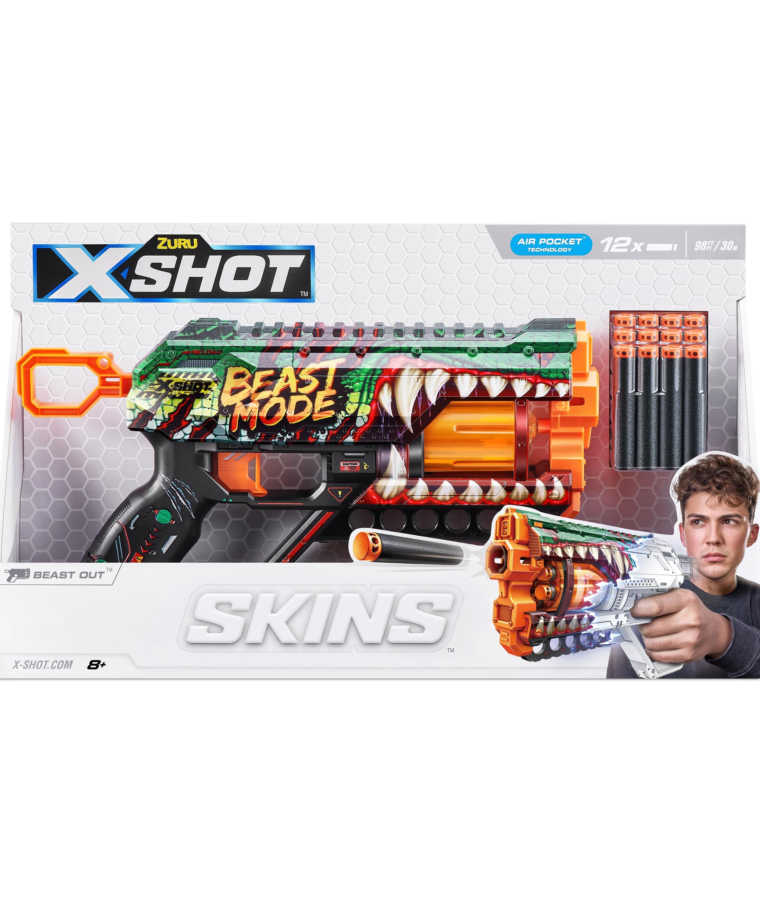 XSHOT Skins Dread Sonic Edition, Dual Barrel Foam Dart Blaster with Air Pocket Technology, 12-Dart Capacity & 27m Range, Toy Gun for Kids, Teens & Adults, Ages 8+