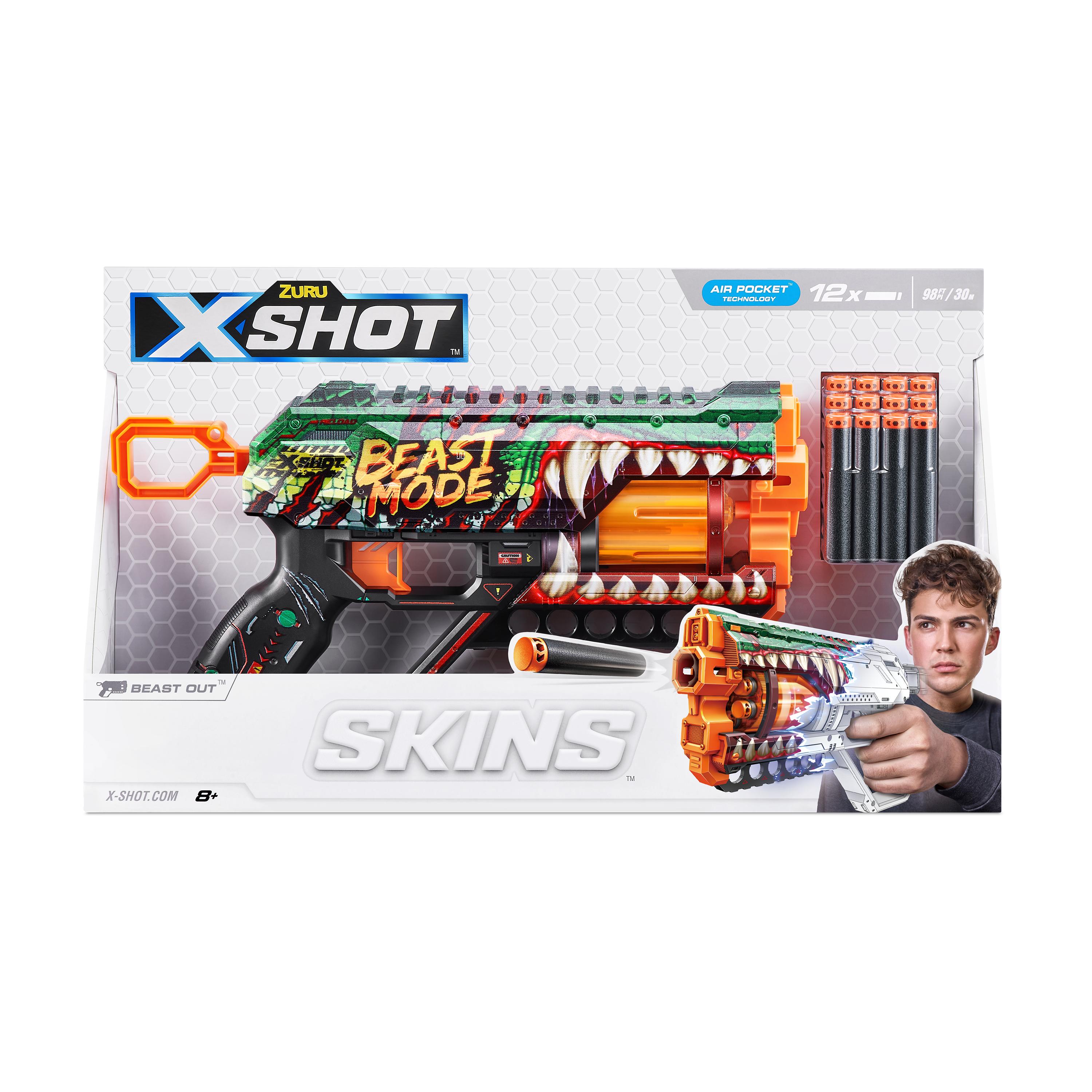 XSHOT Skins Dread Sonic Edition, Dual Barrel Foam Dart Blaster with Air Pocket Technology, 12-Dart Capacity & 27m Range, Toy Gun for Kids, Teens & Adults, Ages 8+