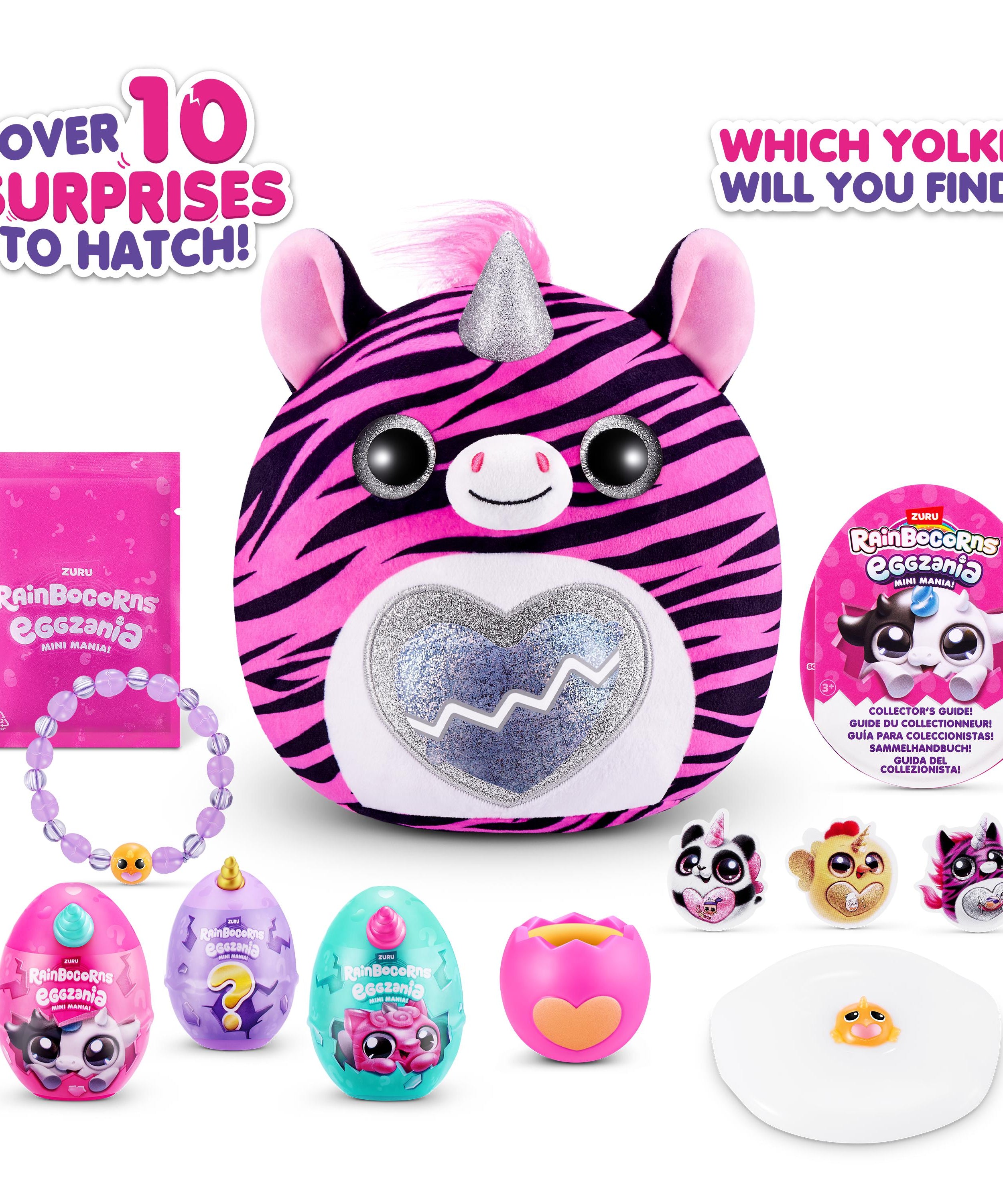 Rainbocorns Eggzania Mini Mania Series 1 Surprise Plush Toy for Girls Ages 3+, Collectible Stuffed Animal with 10+ Surprises, Slime, Stickers & Wearable Jewelry