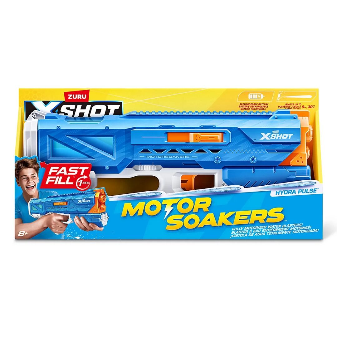 XSHOT Water Fast Fill Motor Soaker Hydra Pulse Water Toy Gun, Motorized Water Blaster with 650ml Capacity, Fast-Fill Technology, Rechargeable Battery, Blasts Up to 29 Feet, Outdoor Summer Water Toy for Boys and Girls Age 8+