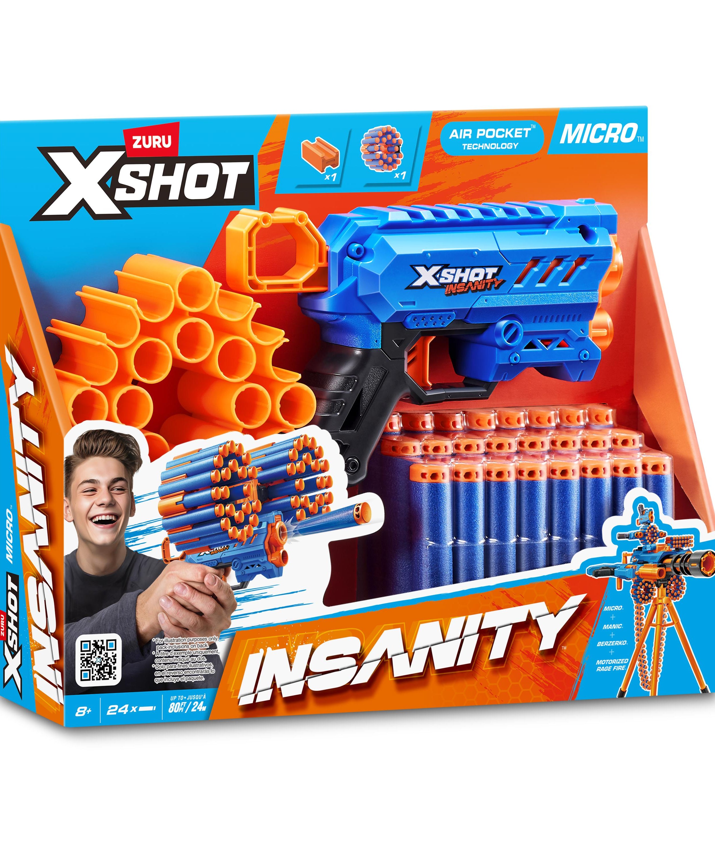 X Shot Insanity Micro 24 Darts Blaster, Compact Dart Gun for Boys, Age 8+