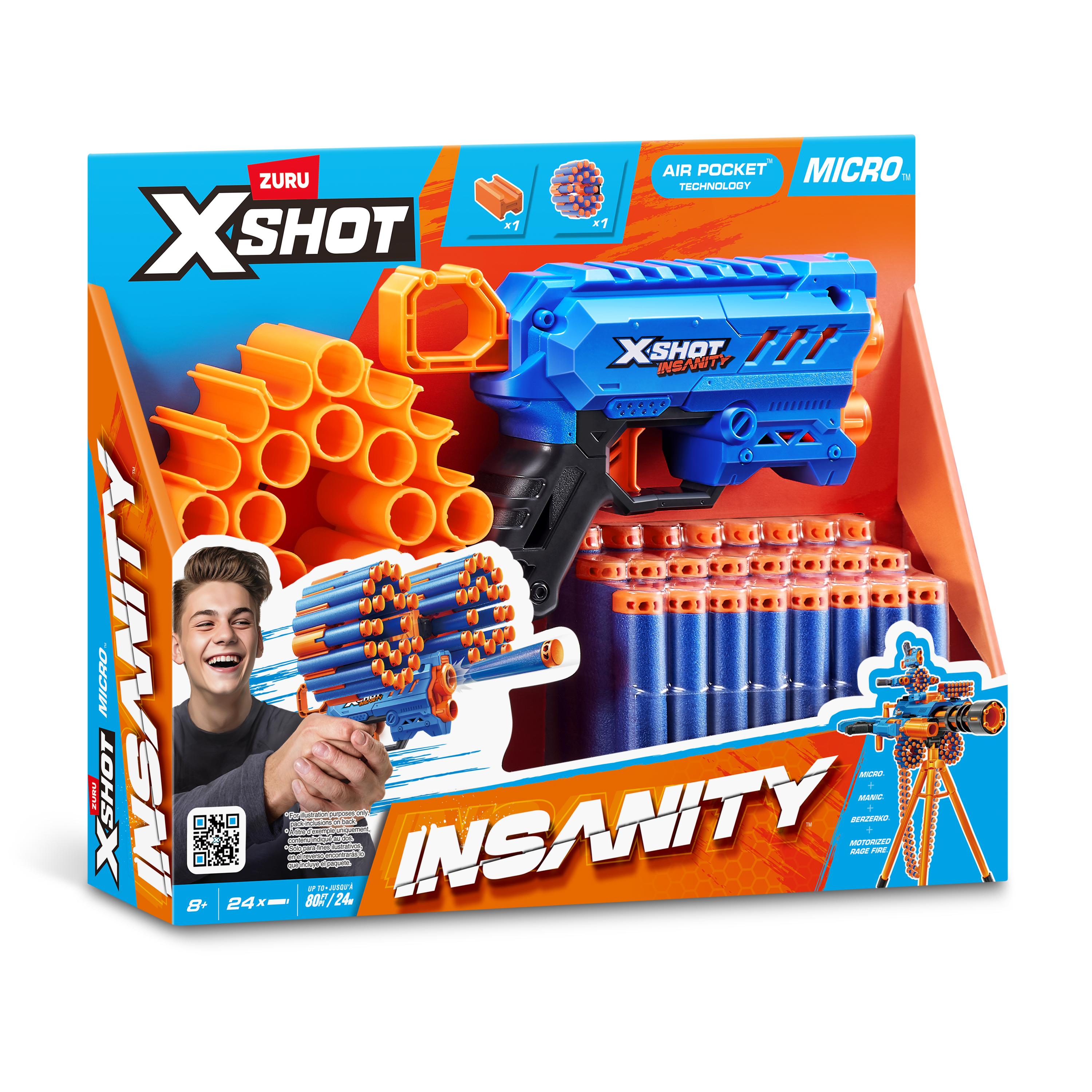 X Shot Insanity Micro 24 Darts Blaster, Compact Dart Gun for Boys, Age 8+