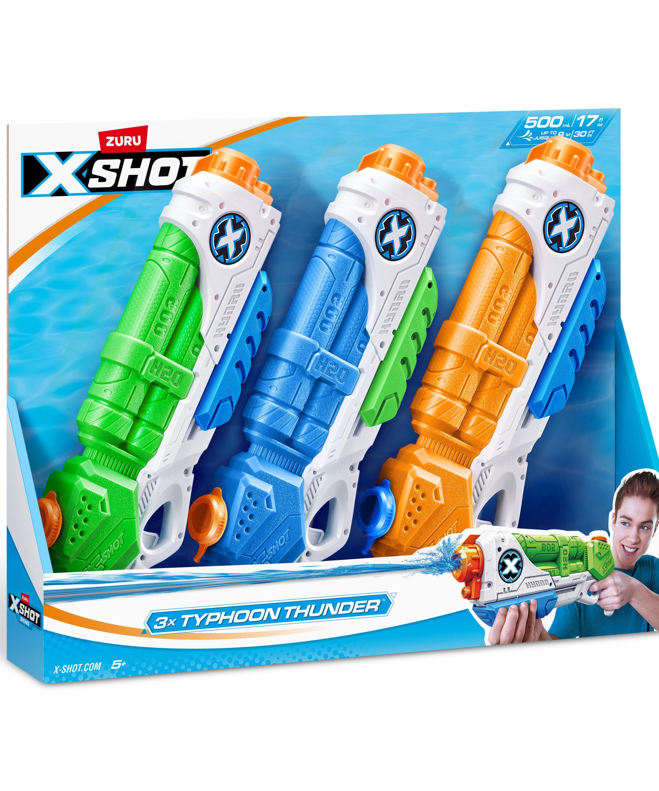 X-Shot Typhoon Thunder Water Blaster, Medium Pump Action Soaker Guns with 550ml Tank, Blast Water 9m, Outdoor Summer Water Play for Kids, Pack of 3 ,Boys, Age 5+