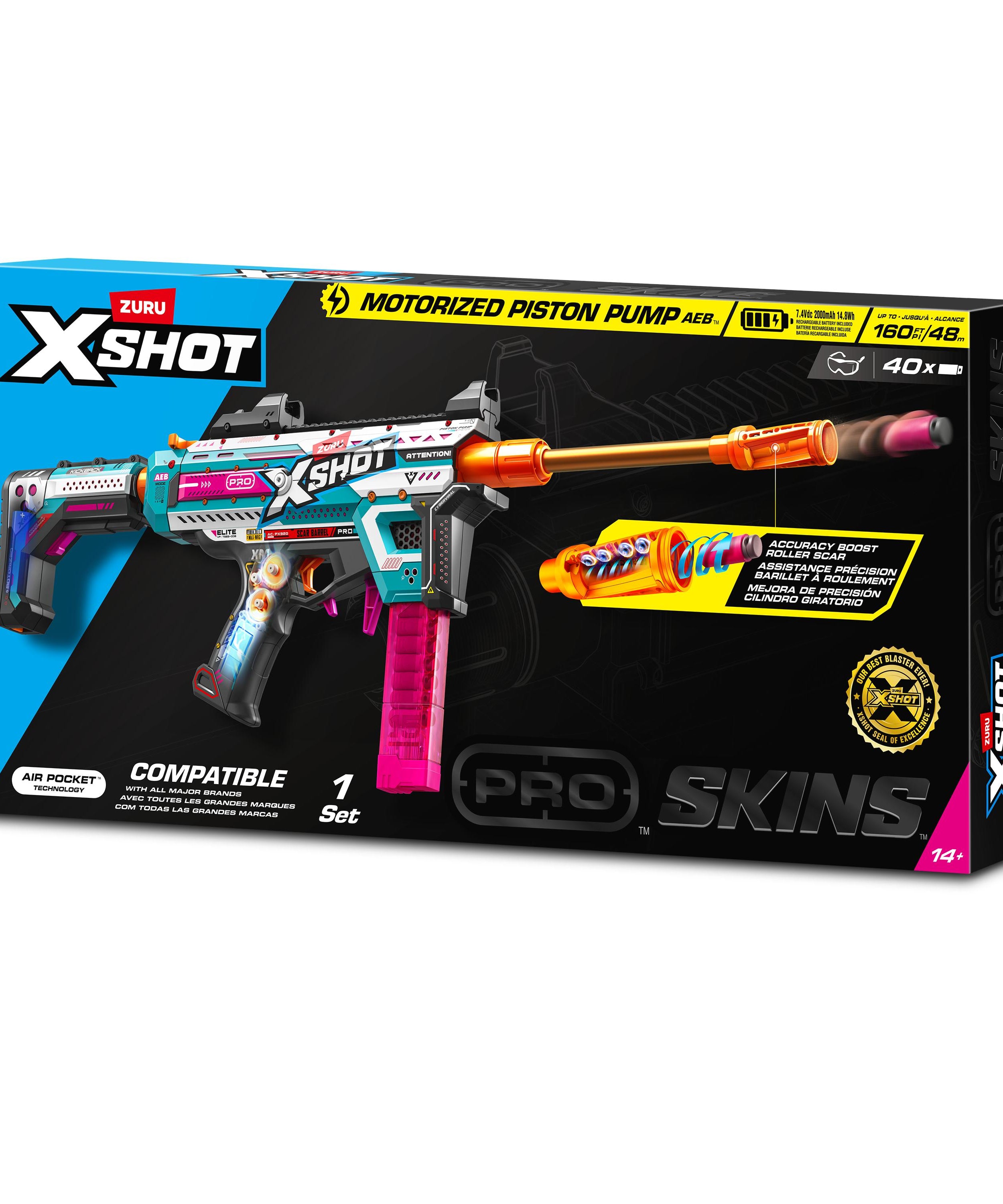 XSHOT Pro Motorized Blaster S1 AEB Automatic Electric Dart Gun with Adjustable Shoulder Rest, Accuracy Pro Roller Scar, Semi/Full Auto, Shoots 160FPS, Air Pocket Technology Darts, Age 14+