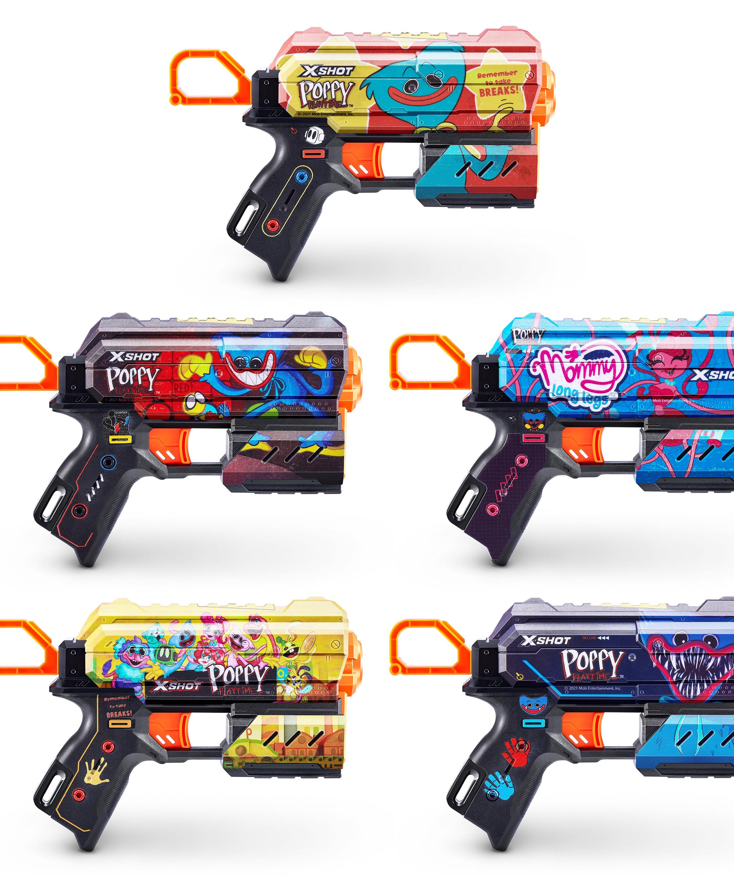 XSHOT Skins Flux, Poppy Playtime Jumpscare Edition (8 Darts), Foam Dart Blaster with Air Pocket Dart Technology, Shoots up to 27m, Collectible Toy Gun for Kids Ages 8+, Boys, Girls, Teens