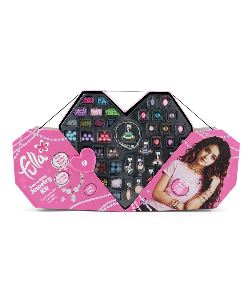 Fulla Bead & Bling 3-in-1 Jewelry Kit for Girls Ages 3+, 1388 Colorful Beads, Charms & Strings, DIY Necklace, Bracelet, and Hair Accessory Craft Set