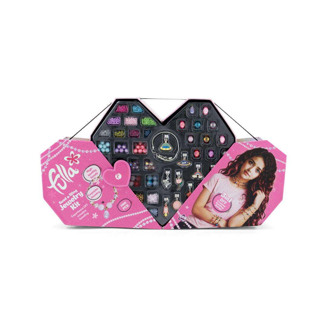 Fulla Bead & Bling 3-in-1 Jewelry Kit for Girls Ages 3+, 1388 Colorful Beads, Charms & Strings, DIY Necklace, Bracelet, and Hair Accessory Craft Set