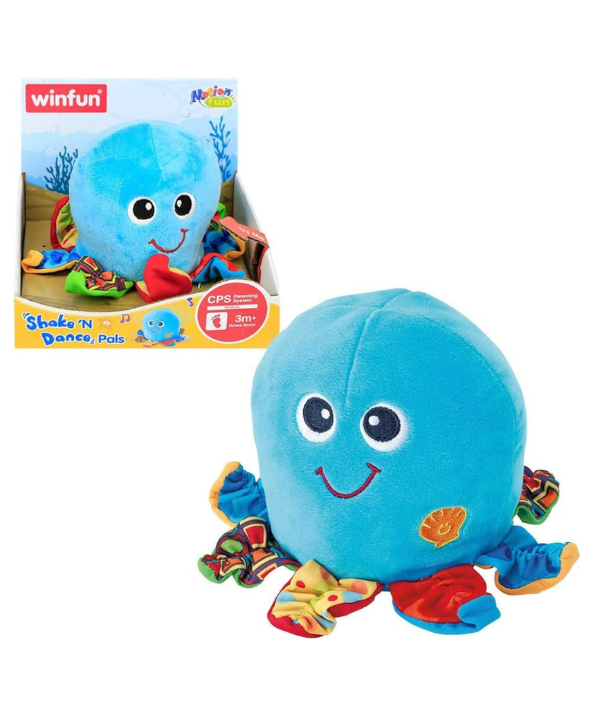 Winfun Electronic Vibration Octopus Toy Blue, Calming Soft Plush Baby Toy with Gentle Vibration, Sensory Development for Infants and Toddlers 3+ Months