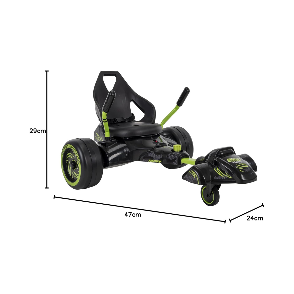 Huffy Green Machine Drift Trike for Kids, Pedal Powered Ride On with 360 Degree Spins and Drifts, Dual Stick Steering and Bucket Seat, Outdoor Ride On Toy for Ages 8Y+