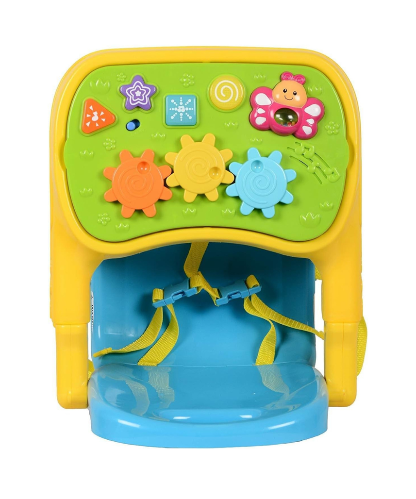 Winfun Musical Baby Booster Seat with Activity Tray, Light-Up Buttons, Gears & Melodies | Portable High Chair for Toddlers 6–36 Months