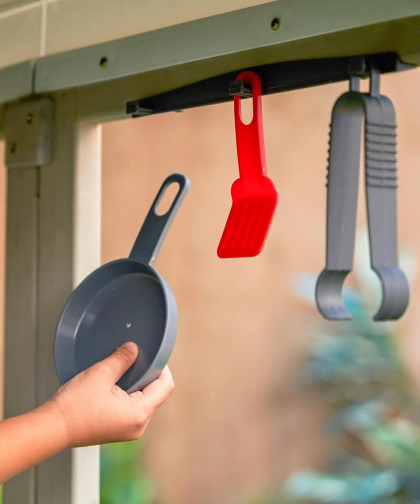 KidKraft Patio Party Wooden Outdoor Playhouse with Spinner Block Puzzle, 14pc, Backyard Playhouse for Kids Ages 3 and Up, Role Play Grill, Sink and Interactive Accessories