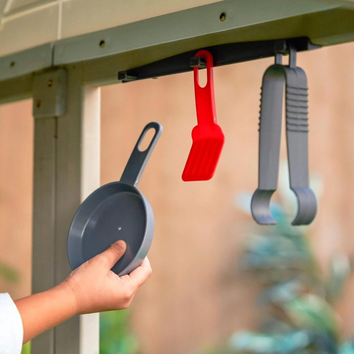 KidKraft Patio Party Wooden Outdoor Playhouse with Spinner Block Puzzle, 14pc, Backyard Playhouse for Kids Ages 3 and Up, Role Play Grill, Sink and Interactive Accessories