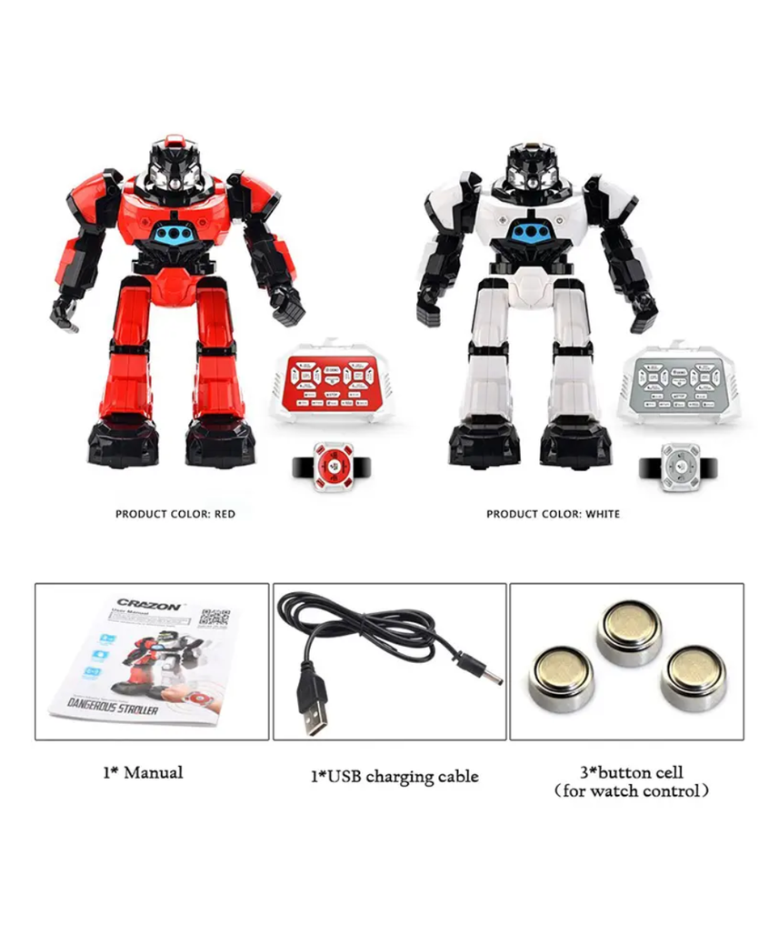 Crazon R/C Warrior Robot, Remote-Controlled Programmable Robot Toy for Kids, Boys & Girls, Ages 8+ (Assorted: White/Red)