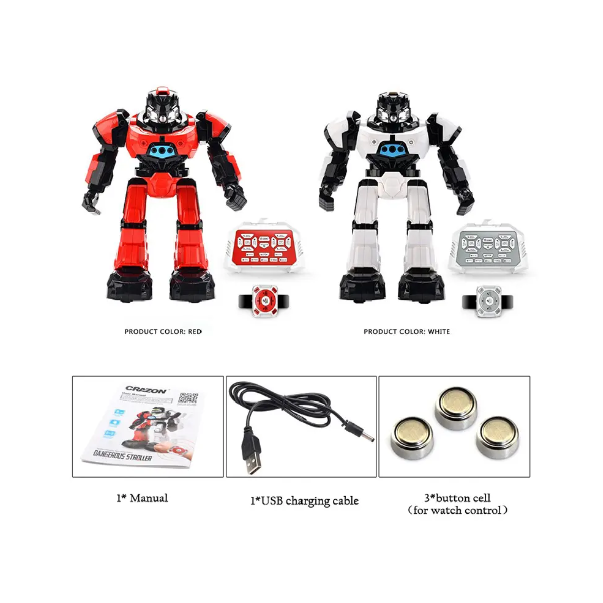 Crazon R/C Warrior Robot, Remote-Controlled Programmable Robot Toy for Kids, Boys & Girls, Ages 8+ (Assorted: White/Red)