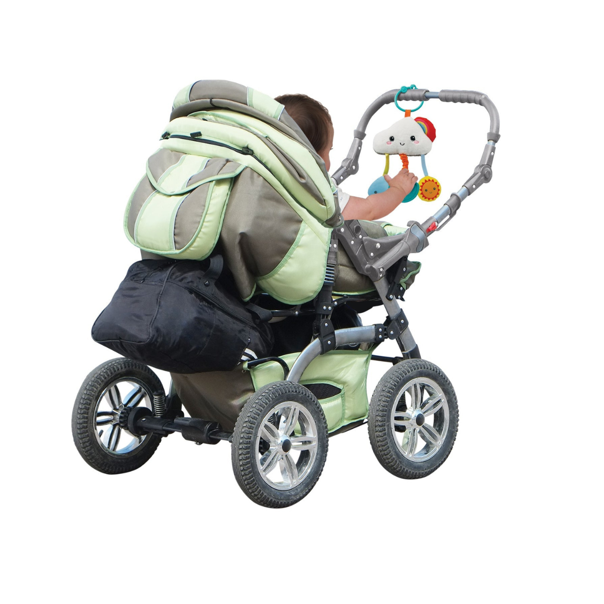 Winfun Day Night Cloud Pal Soft Baby Toy with Squeaker, Retractable Teether, Vibration and Chime Bell for Stroller, Car Seat or On-the-Go Play for Infants 0 Months+