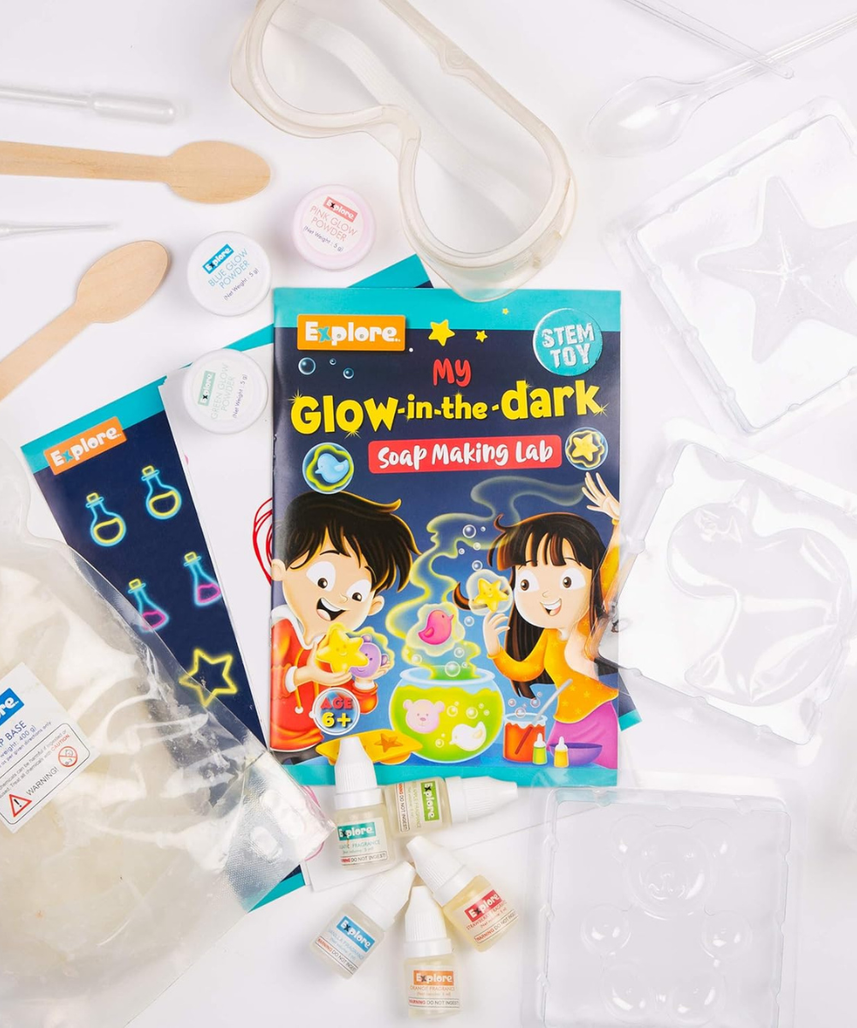Explore STEM Learner My Glow-in-The-Dark Soap Making Lab, Educational DIY Activity Toy Kit for Boys and Girls 6+, Science Experiment Kit, Safe Tested Materials, One Size
