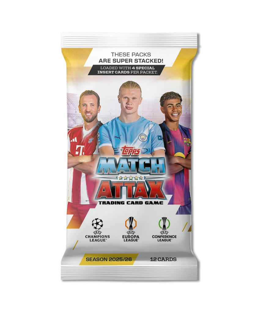 Topps Match Attax UCC 2025/2026 Collectible Football Trading Cards, Single Pack (12 Cards) or Full Box (32 Packs, 384 Cards), Official UEFA Licensed Product