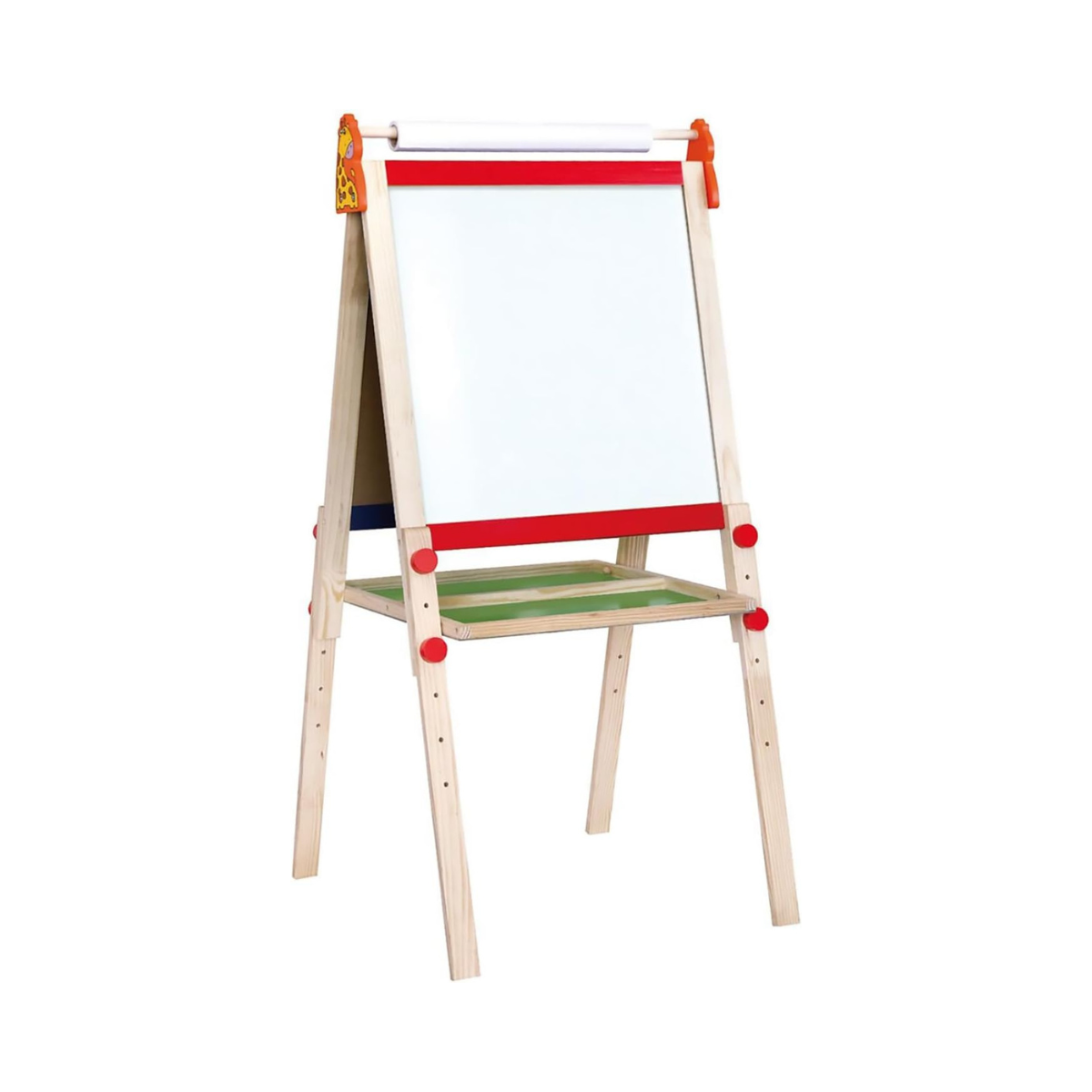 Viga Toys Standing Easel with Roll Paper, Wooden Two-Sided Art Easel with Chalkboard and Magnetic Whiteboard, Includes 10m Paper Roll, Chalk, Eraser, Dry Erase Pen & 4 Magnets, Multicolor, Ages 2+ to 6
