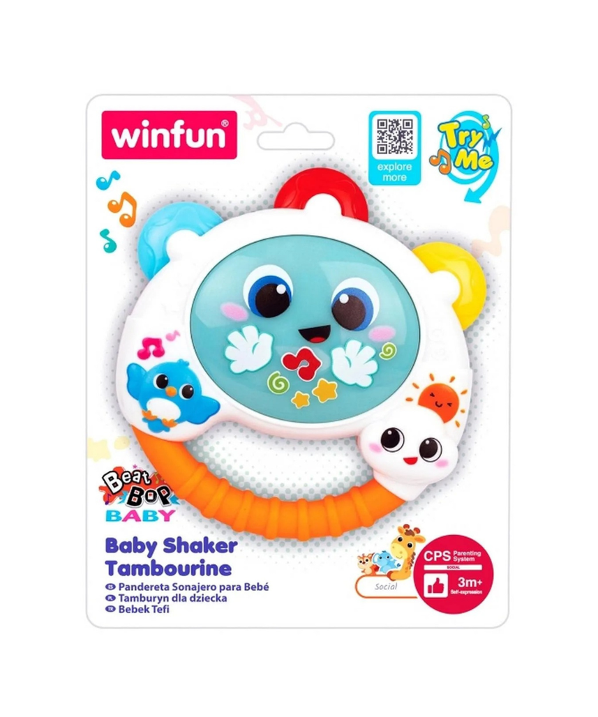 Winfun Baby Shaker Tambourine Interactive Toy, Music and Light, Easy-Grasp, for Babies and Toddlers, Ages 6–24 Months