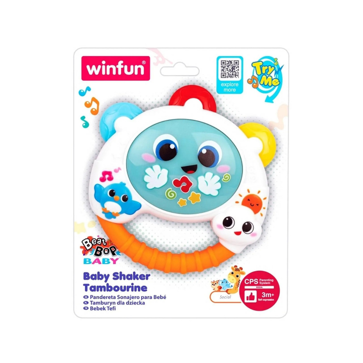 Winfun Baby Shaker Tambourine Interactive Toy, Music and Light, Easy-Grasp, for Babies and Toddlers, Ages 6–24 Months