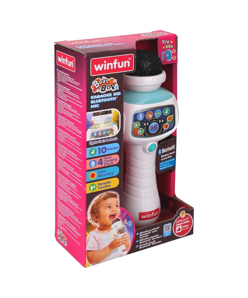 Winfun Karaoke Kid Bluetooth Mic for Kids, Wireless Singing Microphone with Built-In Music, Sound Effects & Colorful Lights, Interactive Musical Toy for Toddlers and Young Children