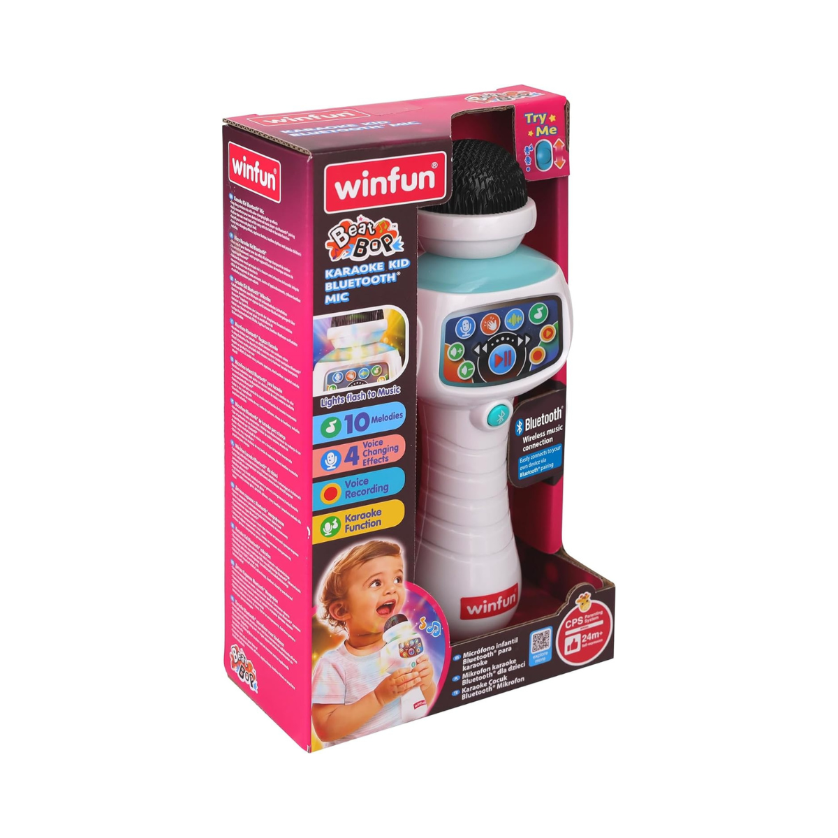 Winfun Karaoke Kid Bluetooth Mic for Kids, Wireless Singing Microphone with Built-In Music, Sound Effects & Colorful Lights, Interactive Musical Toy for Toddlers and Young Children