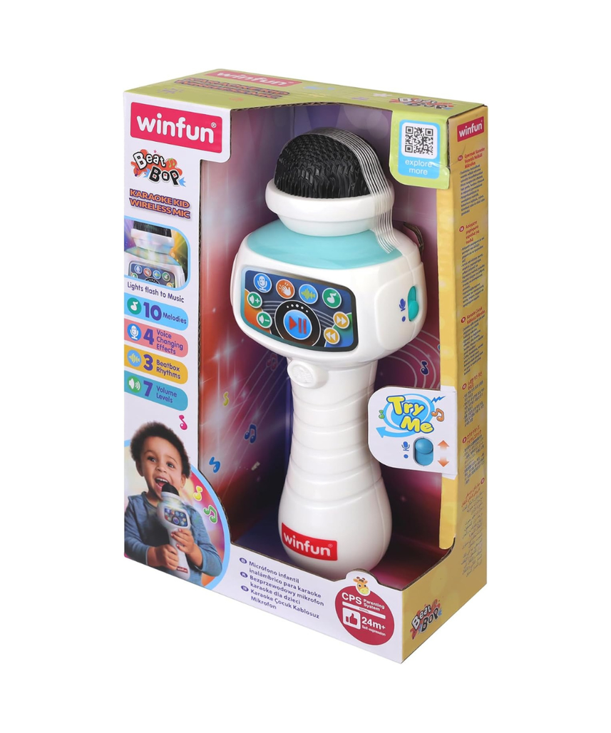 Winfun Karaoke Kid Wireless Mic for Kids Interactive Singing Microphone with Built-In Songs, Sound Effects and Party Fun Easy-to-Hold Musical Toy for Toddlers and Young Children
