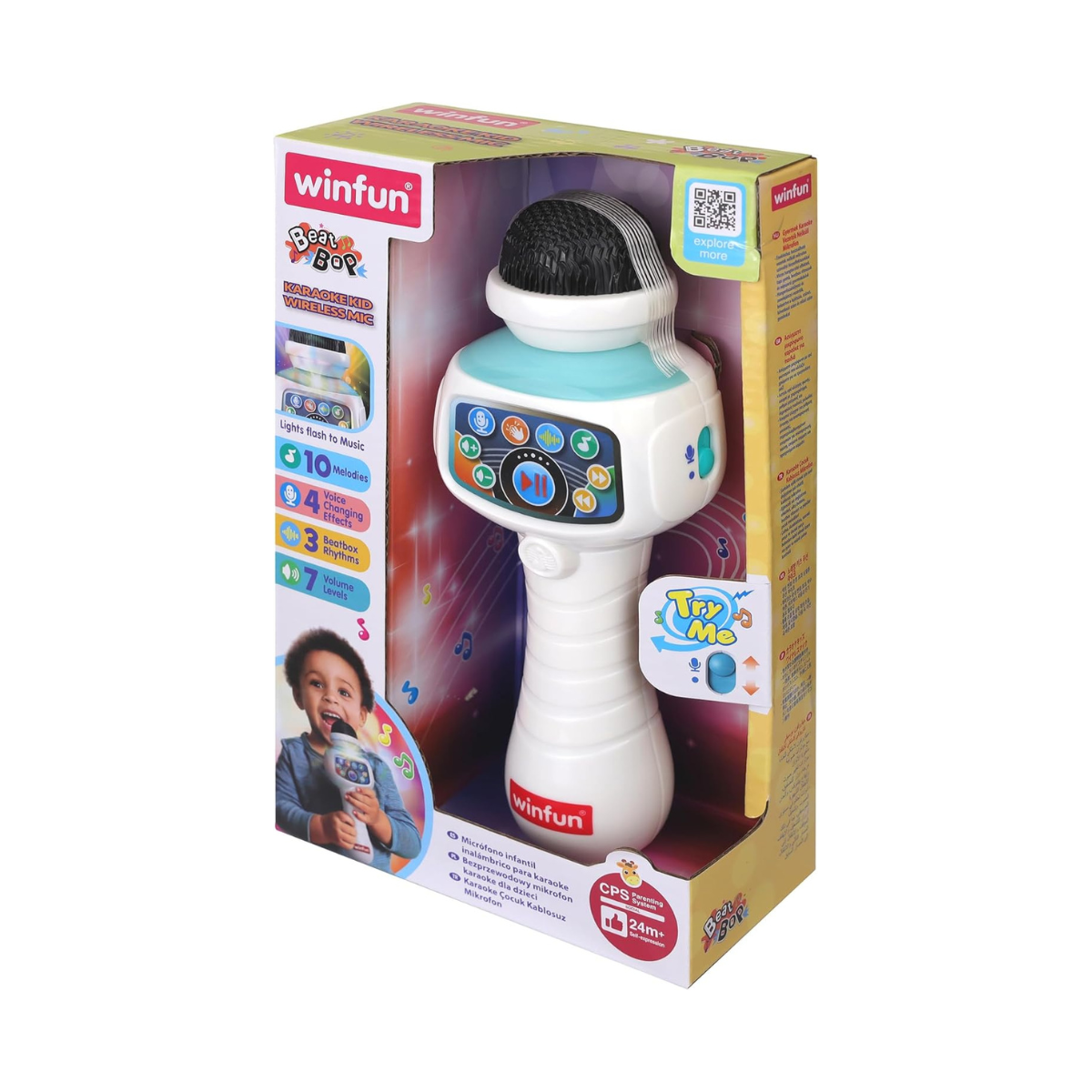 Winfun Karaoke Kid Wireless Mic for Kids Interactive Singing Microphone with Built-In Songs, Sound Effects and Party Fun Easy-to-Hold Musical Toy for Toddlers and Young Children