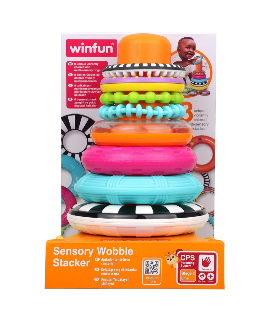 Winfun Sensory Wobble Stacker Baby Toy for Motor Skills Hand-Eye Coordination and Early Learning 3+ Months