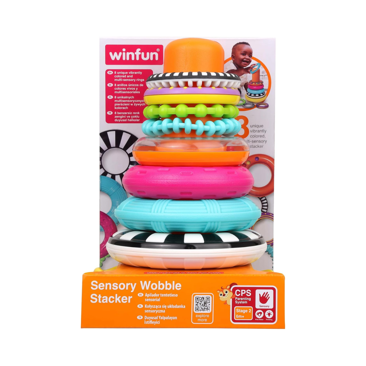 Winfun Sensory Wobble Stacker Baby Toy for Motor Skills Hand-Eye Coordination and Early Learning 3+ Months