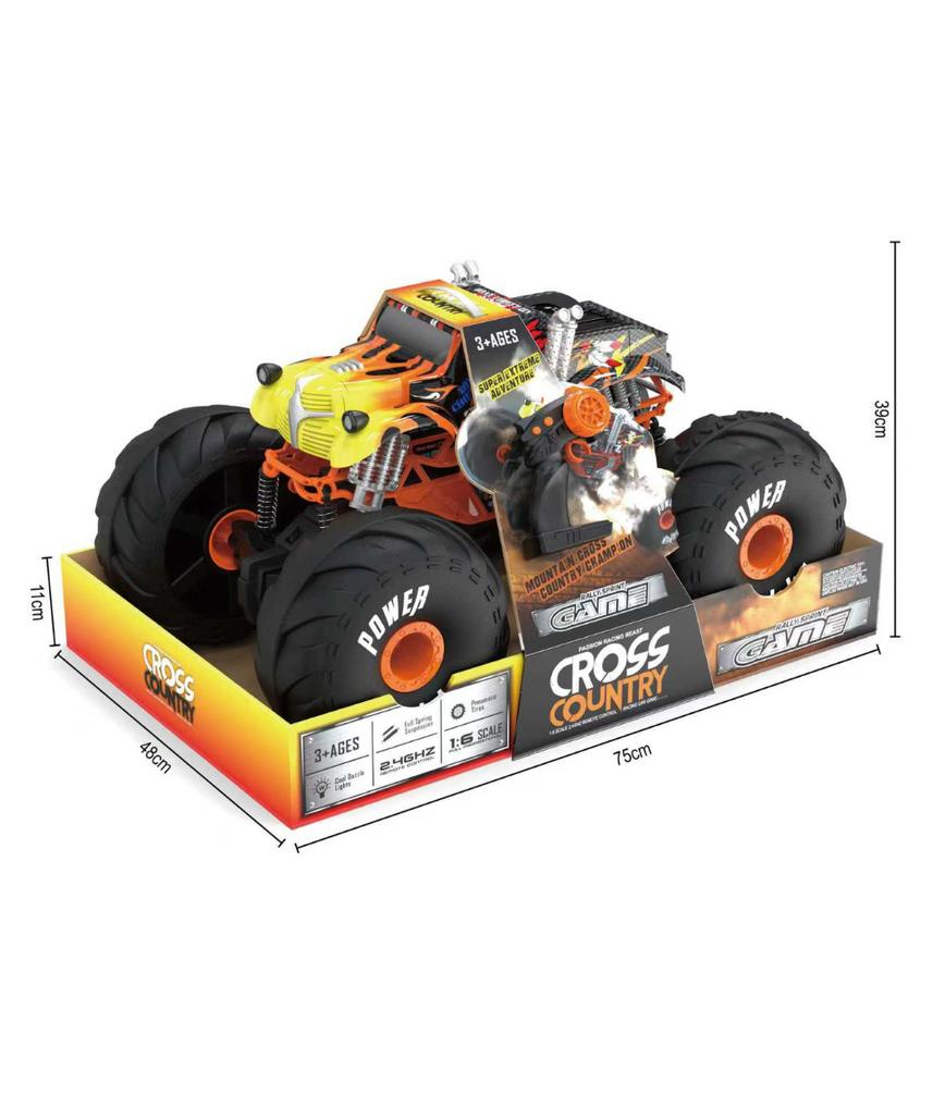 Crazy Wheels 2.4GHz RC Monster Truck 1:10 Scale 4WD High Speed Remote Control Car with Big Wheels, Full Function Hobby RC Car, Assorted Color, Ages 3+