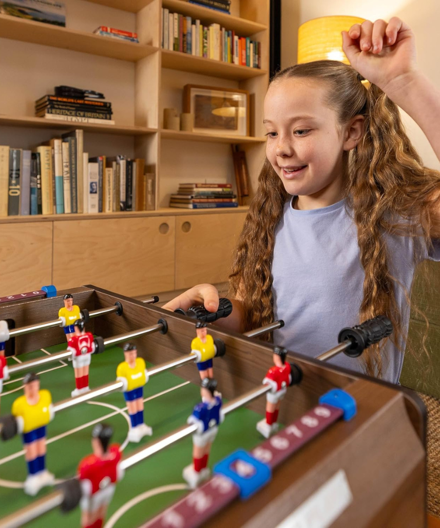 Power Play TY5893DB Table Top Football Foosball Game, 20 Inch Compact Game Table for Boys and Girls 5+, Sturdy Wooden Construction, Smooth Rotating Rods, Manual Score Tracker, Indoor Family Fun