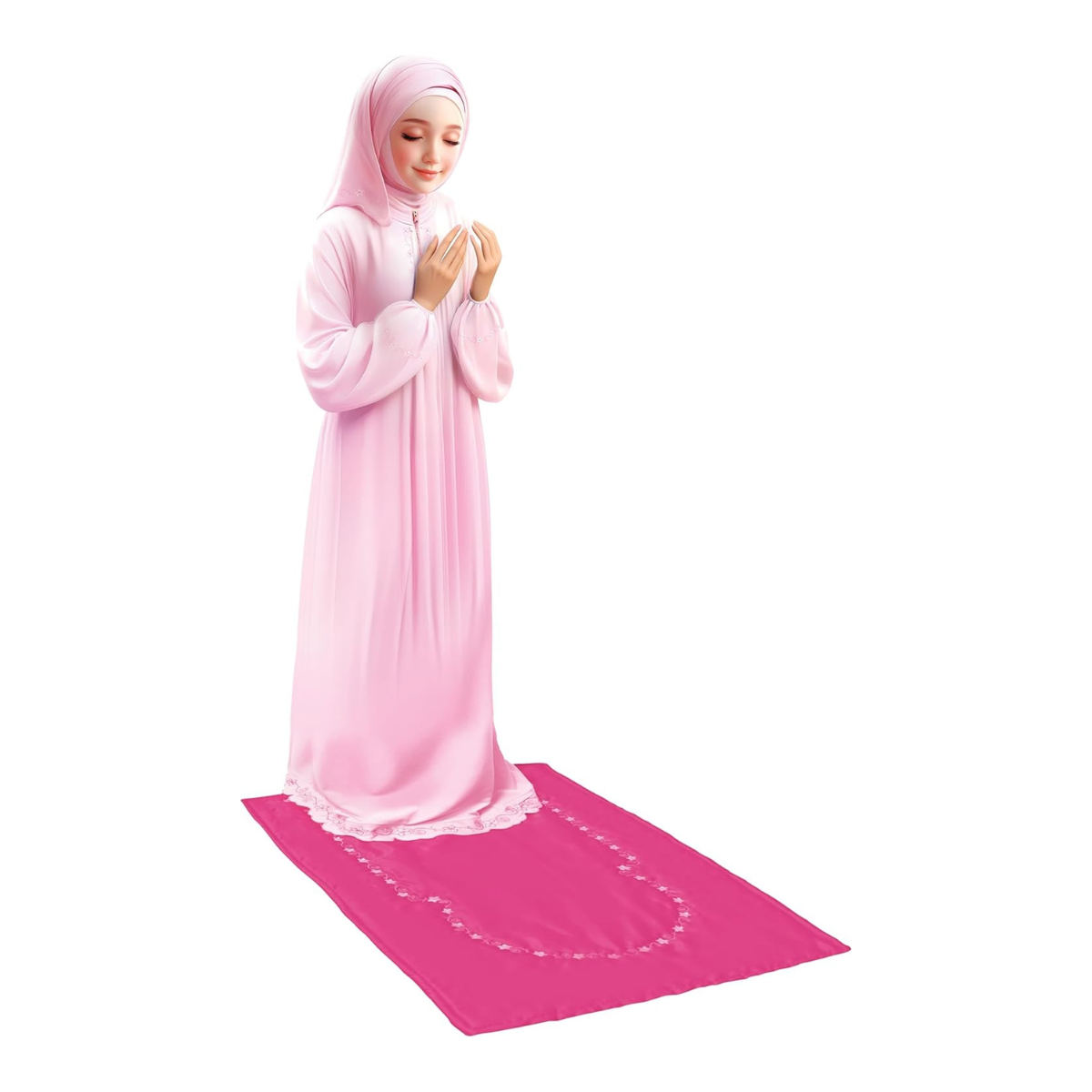 Fulla Girls’ Prayer Set – 3-Piece Islamic Kit with Dress, Prayer Mat & Bag, Pink Travel-Friendly Design – Easy-Clean, Portable Religious Gift for Kids (Age 4–6, 7-9, 10-12)